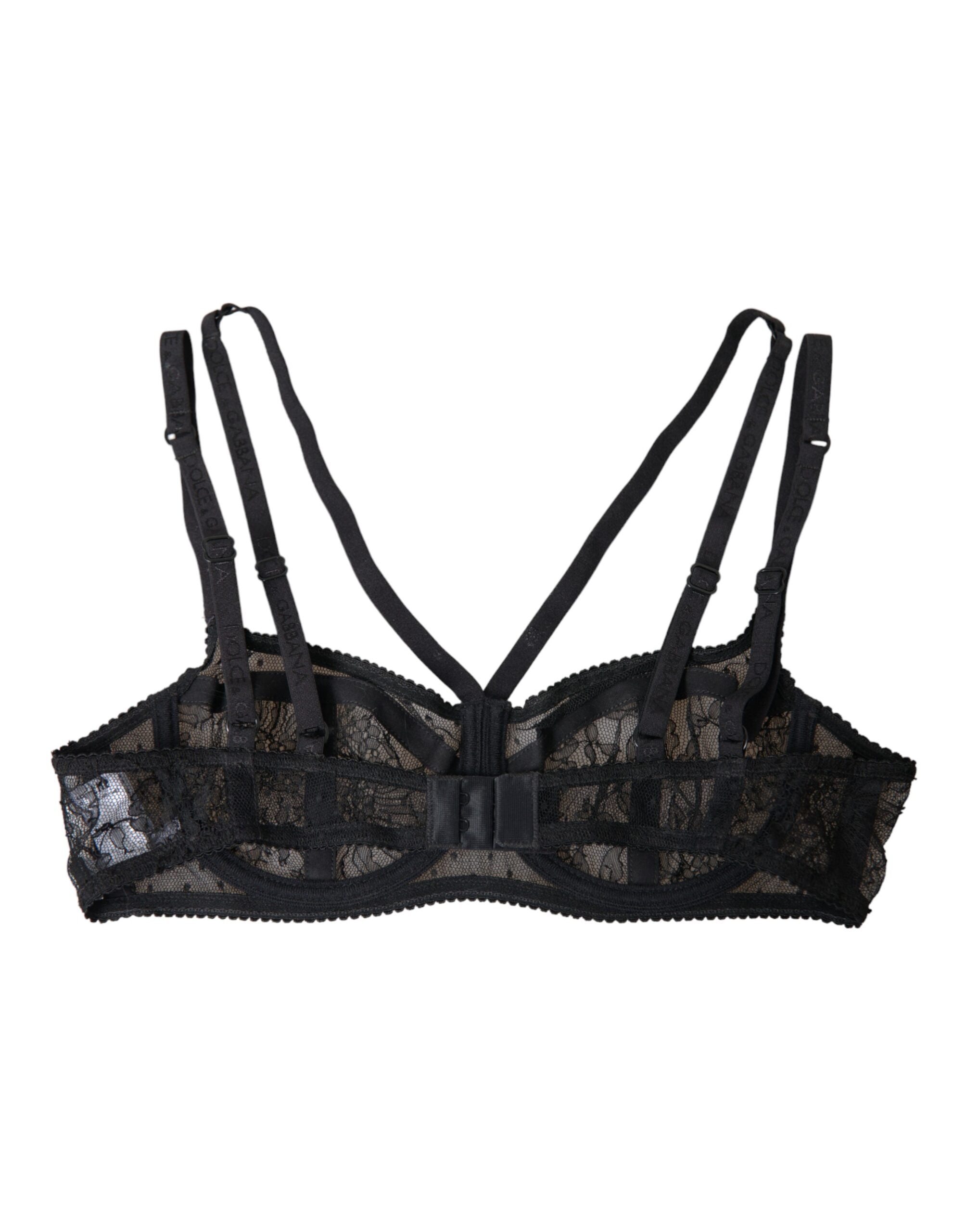Black Floral Lace Nylon Balconcino Bra Underwear - ventzia