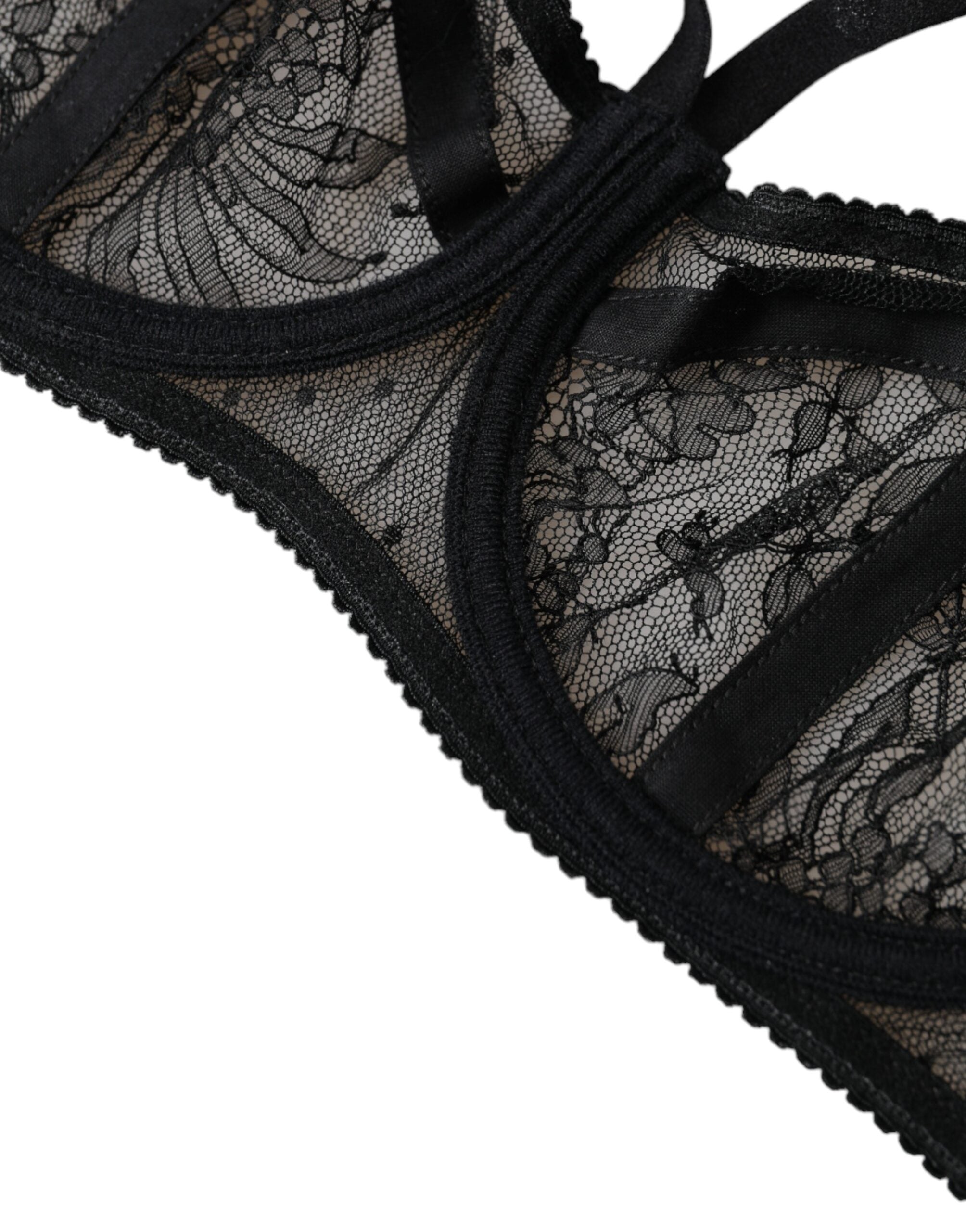 Black Floral Lace Nylon Balconcino Bra Underwear - ventzia