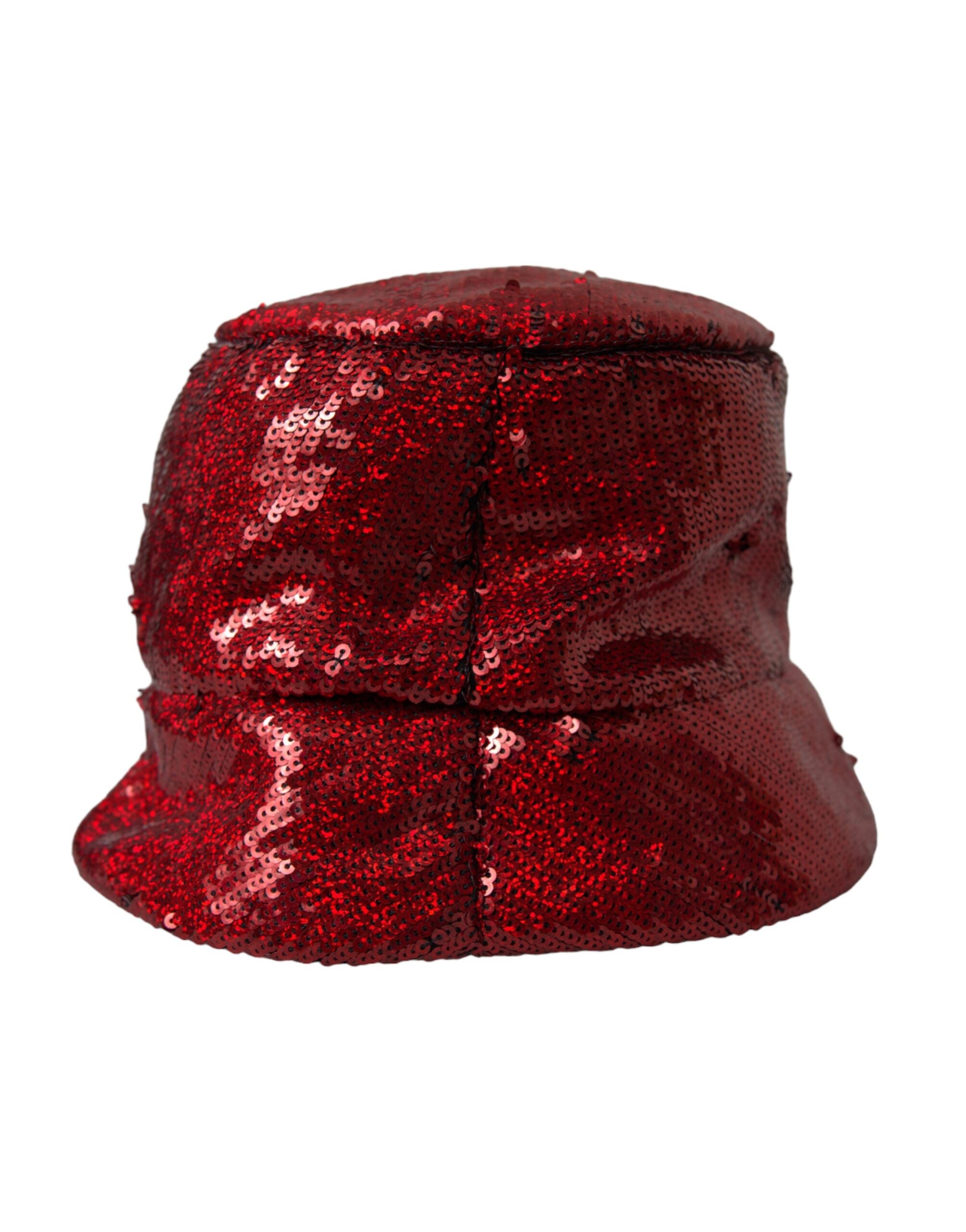Red Sequined Nylon Bucket Hat Men - ventzia