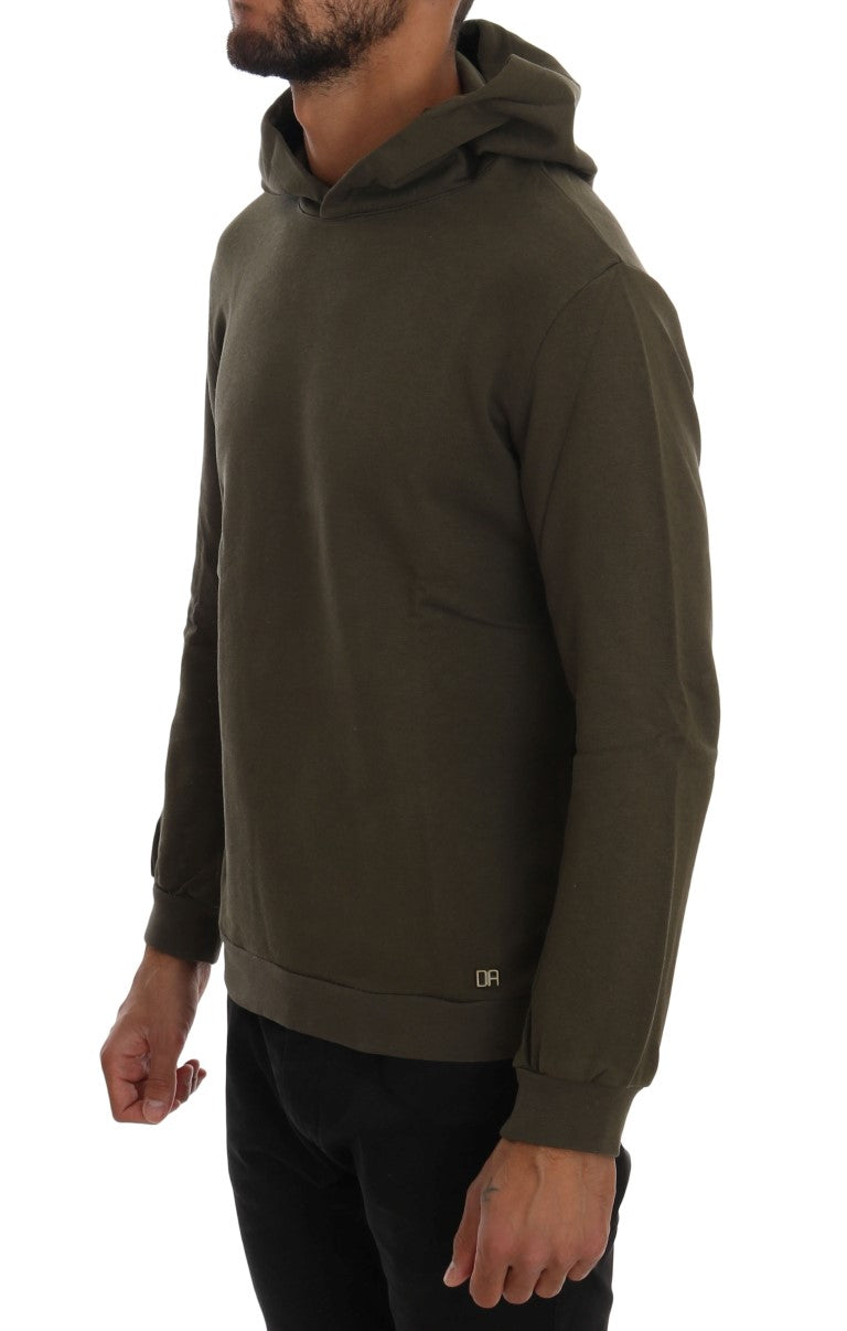 Elegant Green Cotton Hooded Sweater - ventzia