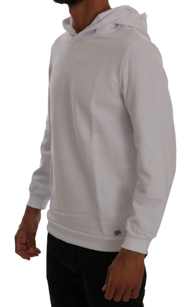 Elegant White Cotton Hooded Sweater - ventzia