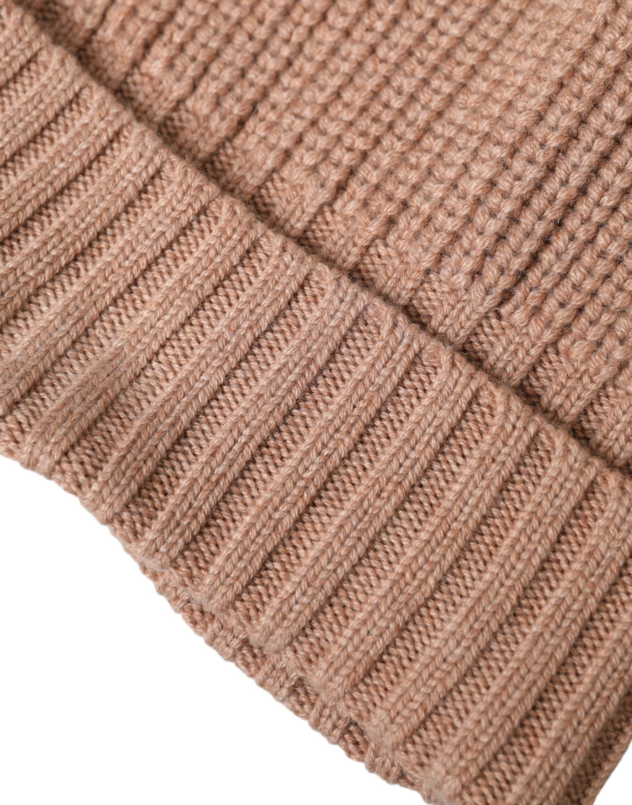 Brown Solid Knitted Fur Ball Winter Beanie Hat - ventzia
