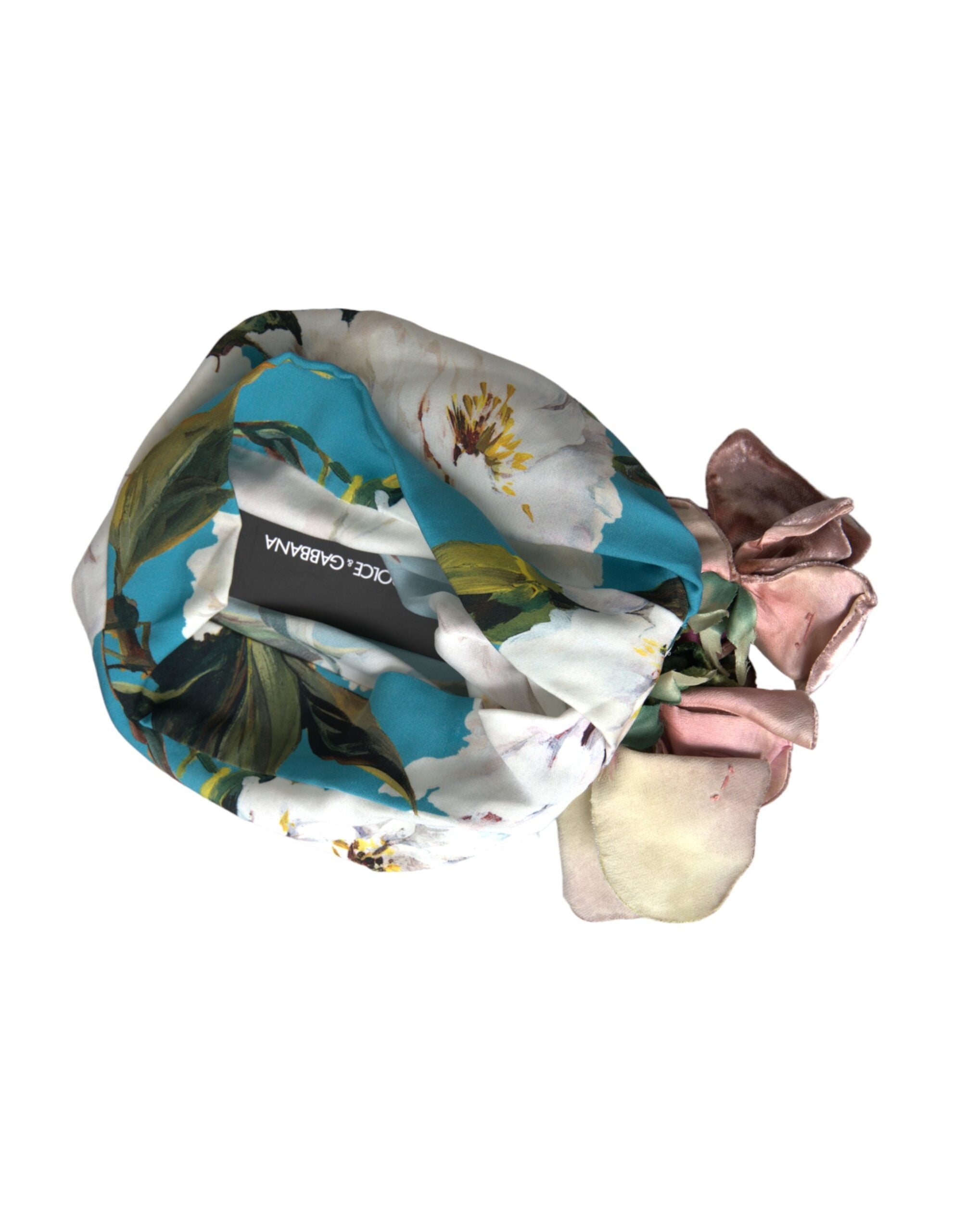 Blue Floral Motif Turban Head Hat Women - ventzia