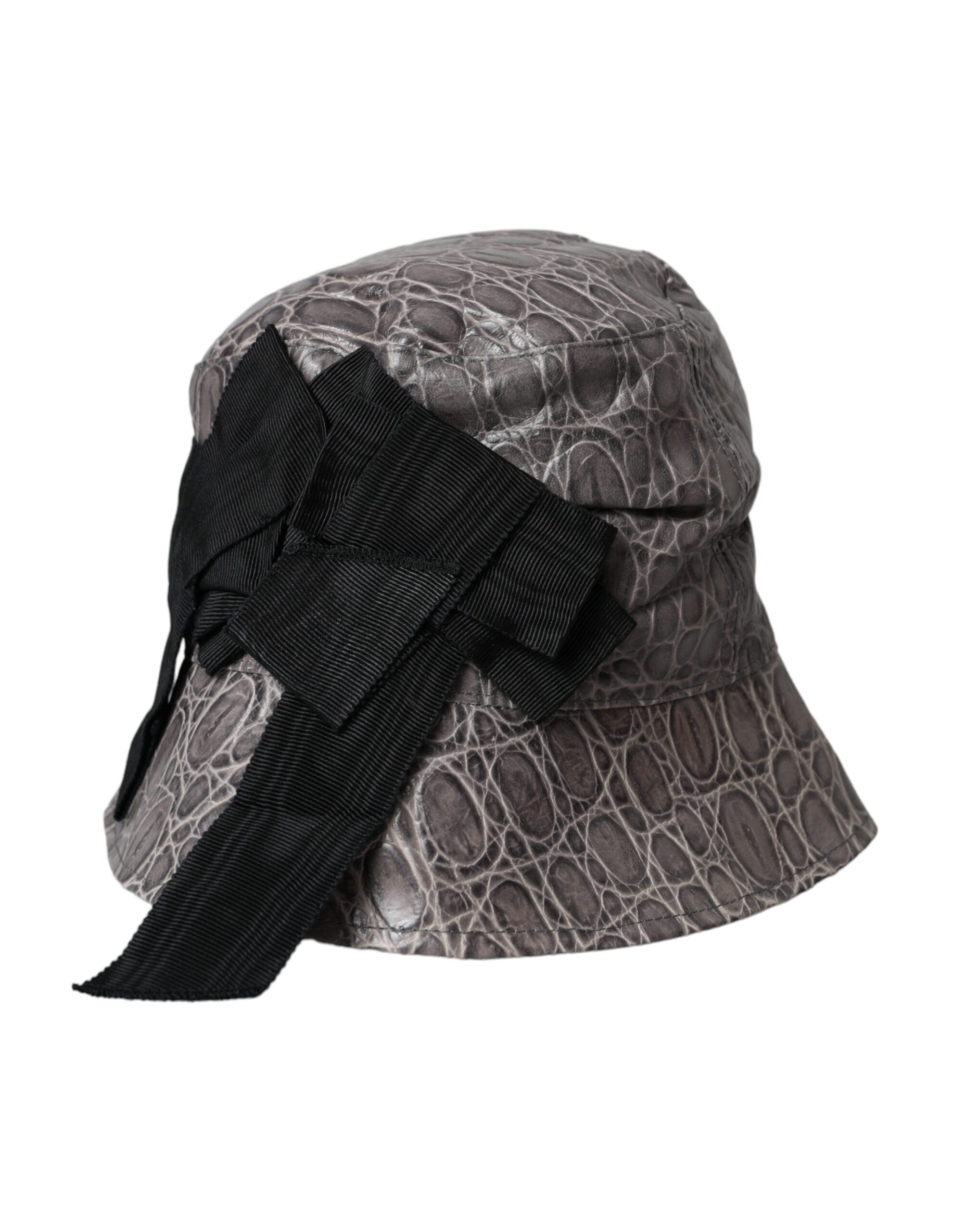Black Gray Patterned Leather Bucket Hat - ventzia
