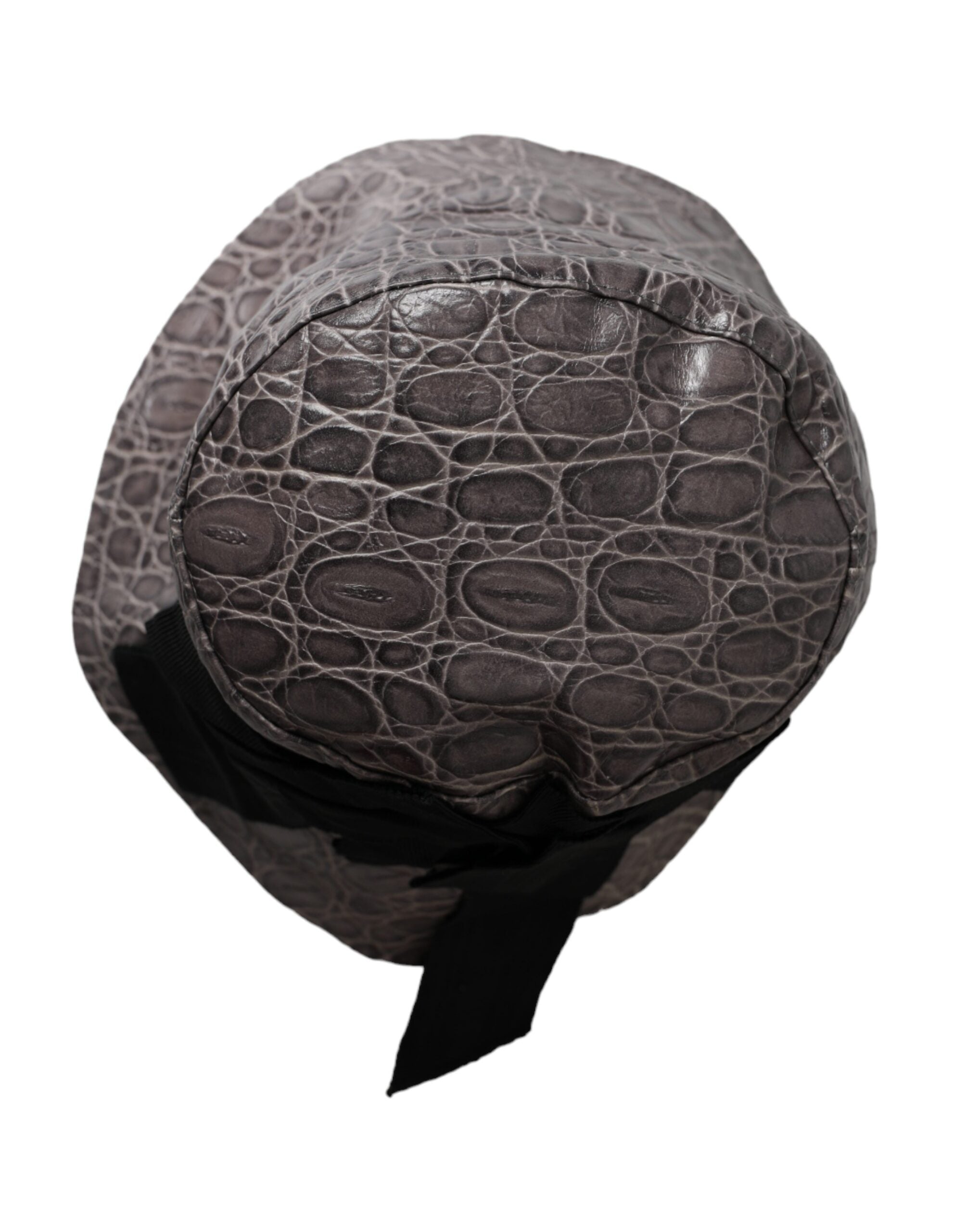 Black Gray Patterned Leather Bucket Hat - ventzia