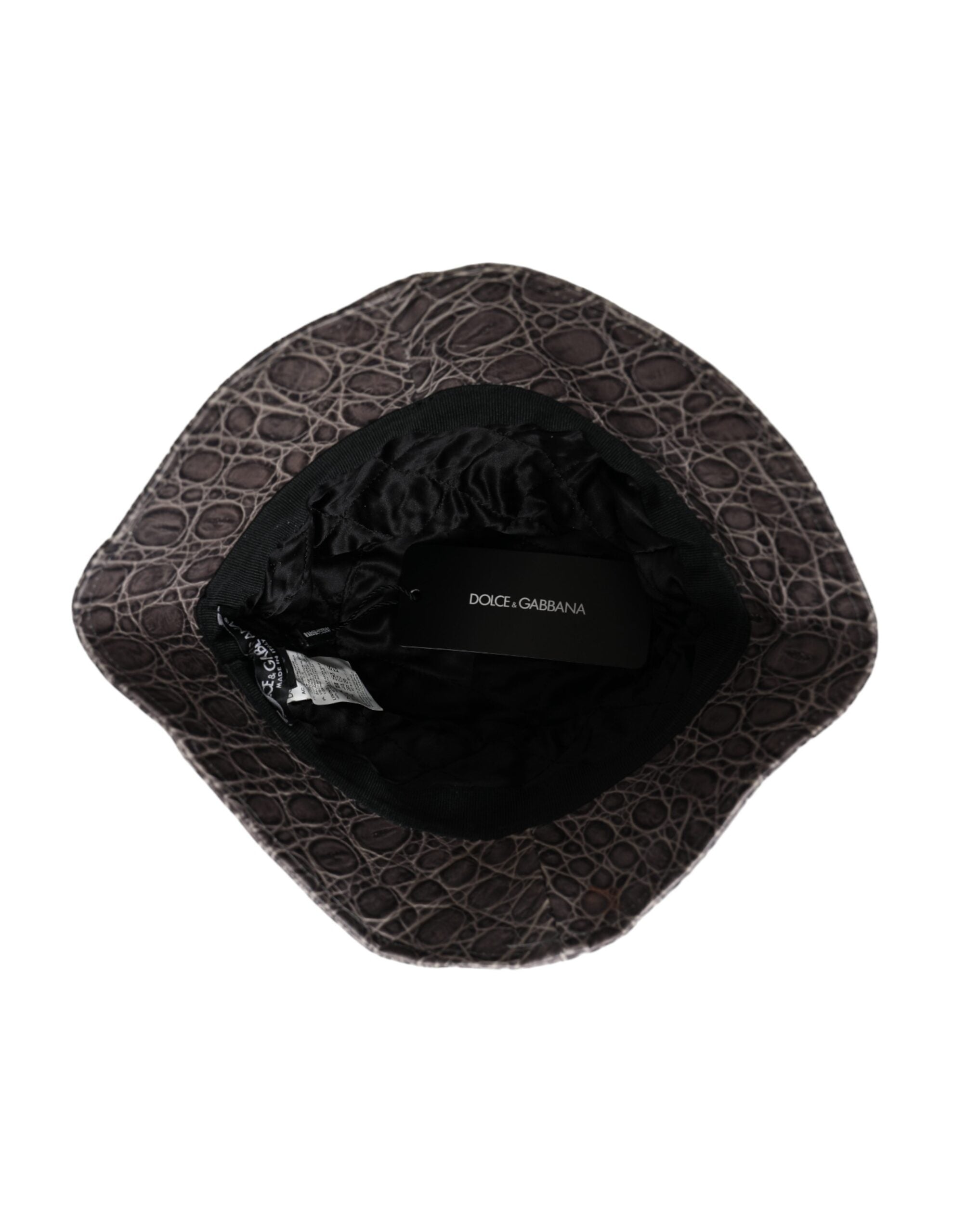 Black Gray Patterned Leather Bucket Hat - ventzia