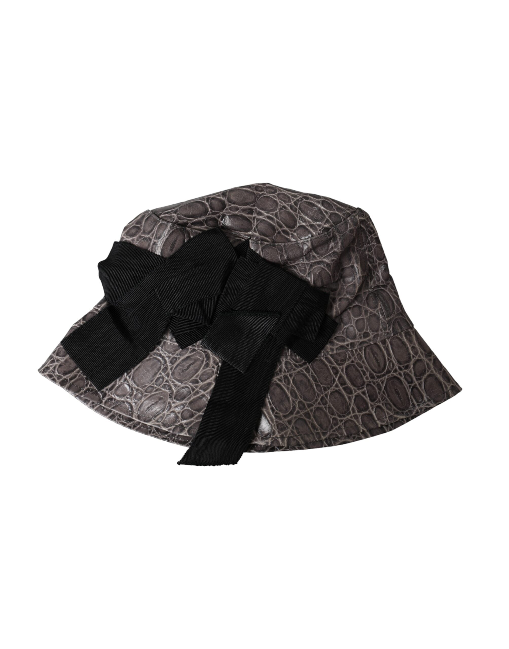 Black Gray Patterned Leather Bucket Hat - ventzia