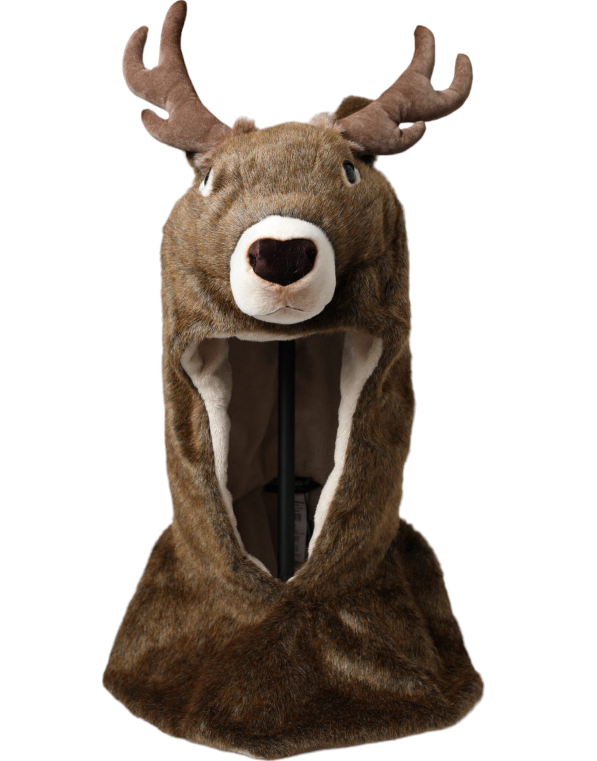 Brown Deer Faux Fur Whole Head Hat - ventzia