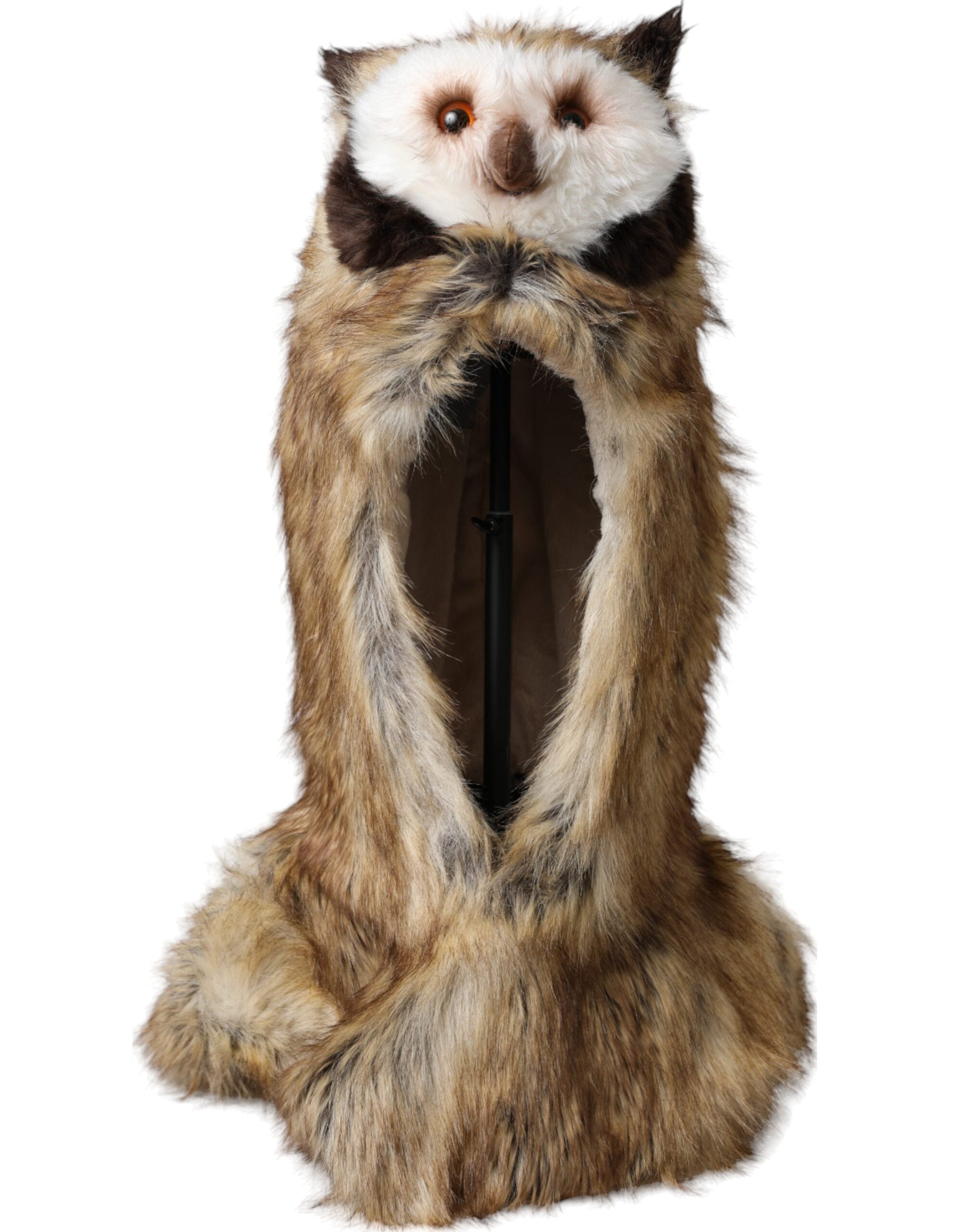 Brown Owl Faux Fur Whole Head Cap Hat - ventzia