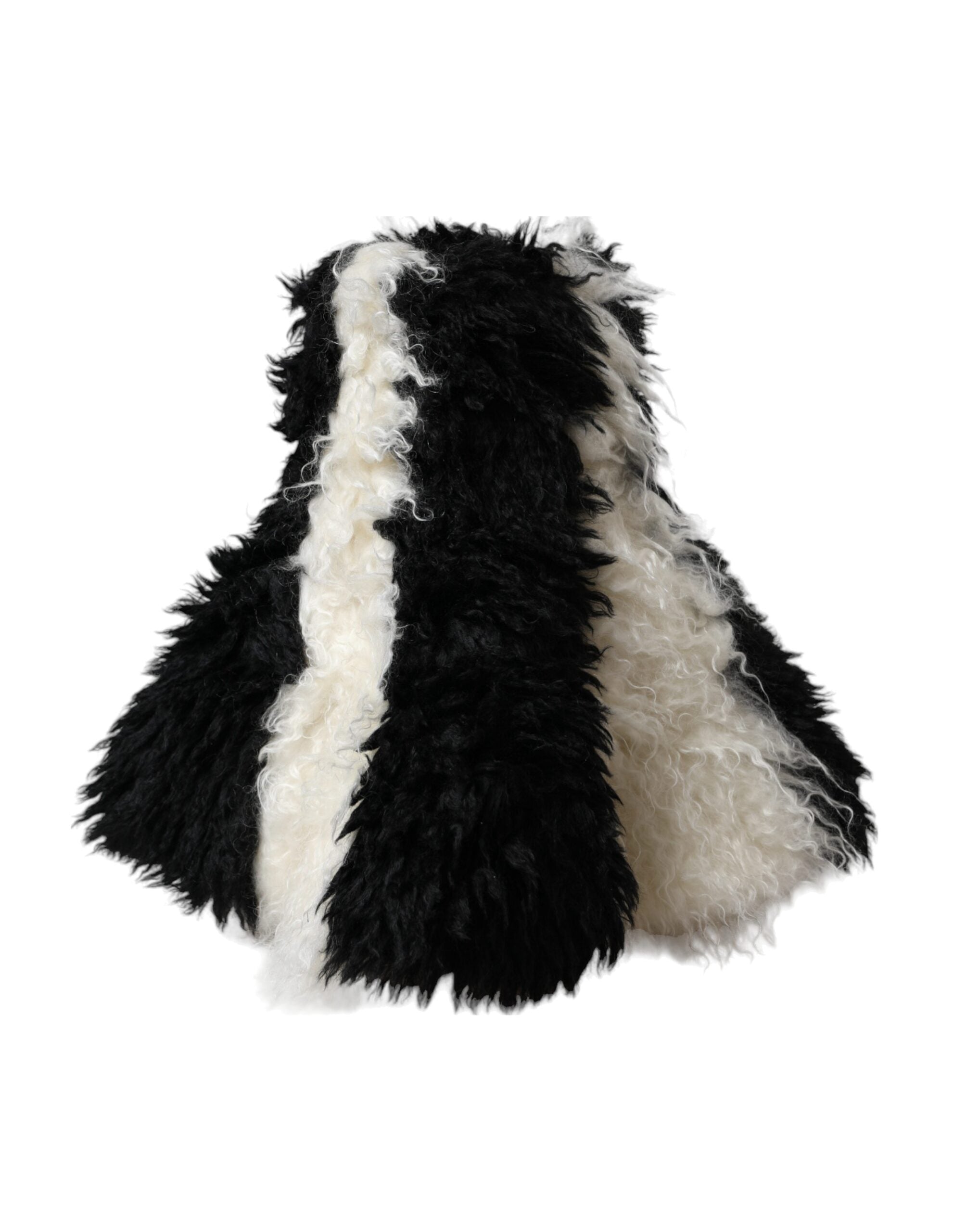 Black White Stripes Mohair Fur Bucket Hat - ventzia