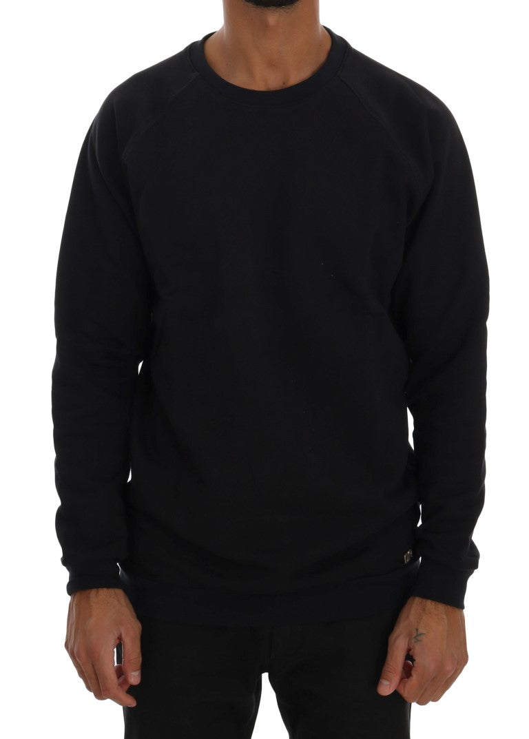 Chic Dark Blue Crewneck Cotton Sweater - ventzia