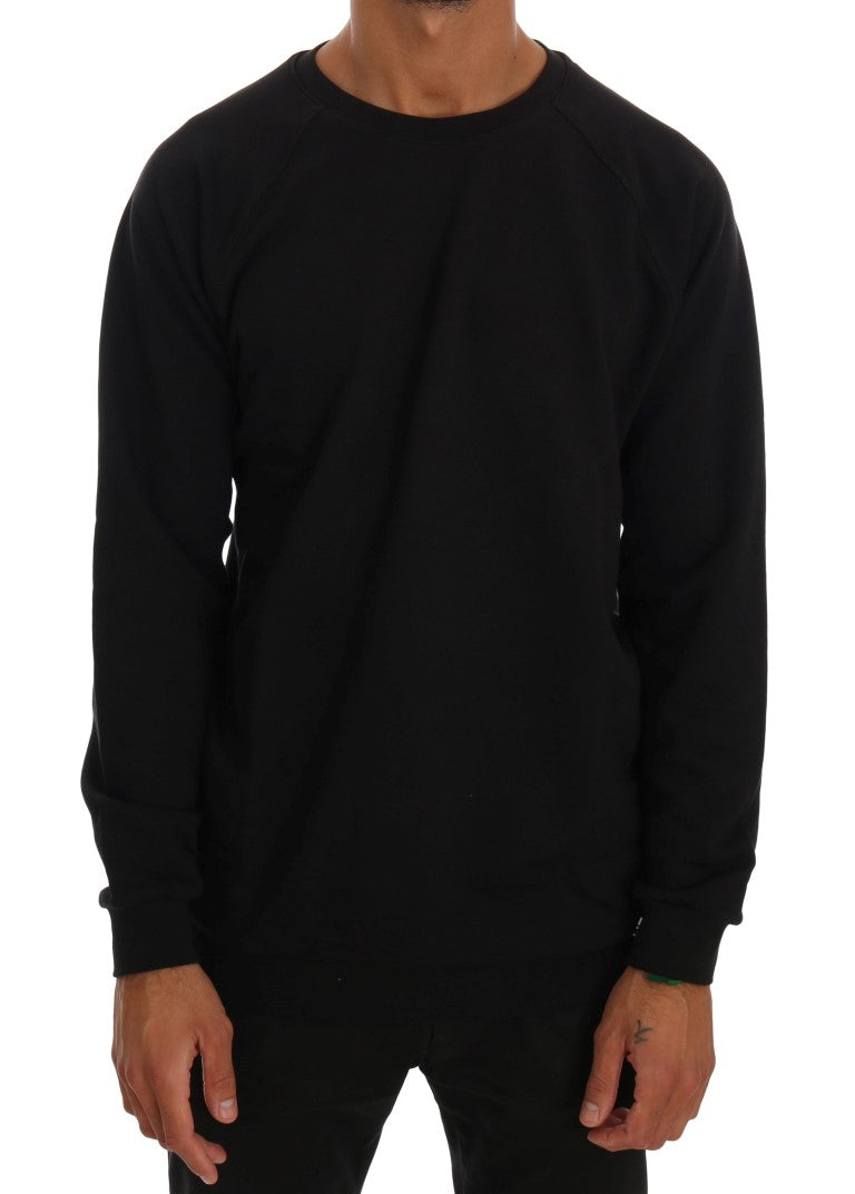 Elegant Black Cotton Crewneck Sweater - ventzia