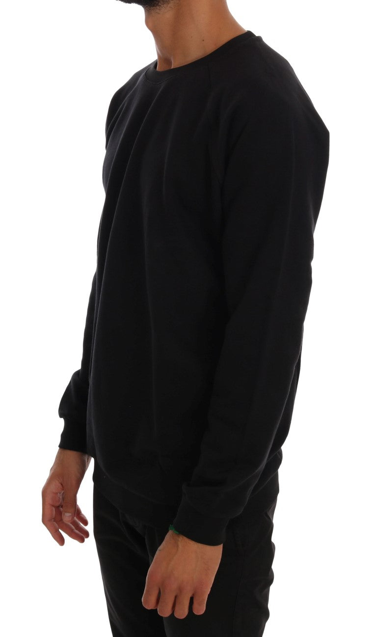 Elegant Black Cotton Crewneck Sweater - ventzia