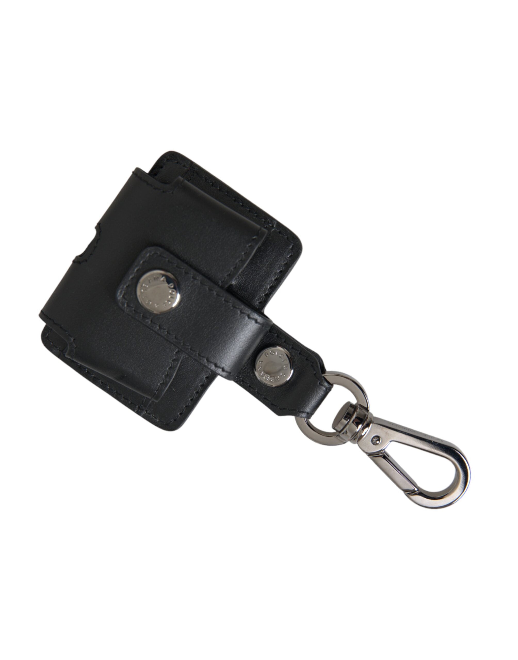 Black Plain Leather Silver Metal Airpods Case - ventzia