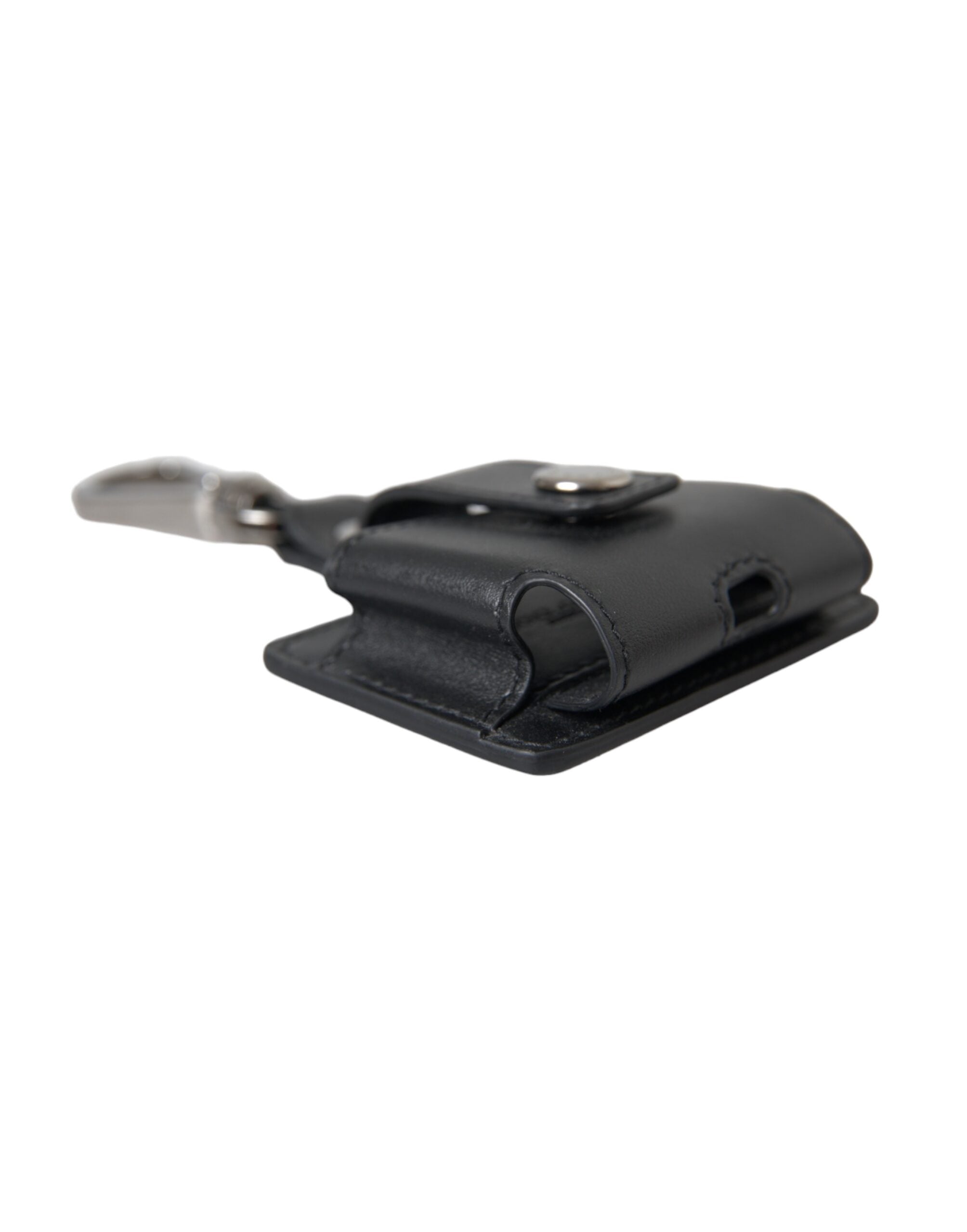 Black Plain Leather Silver Metal Airpods Case - ventzia