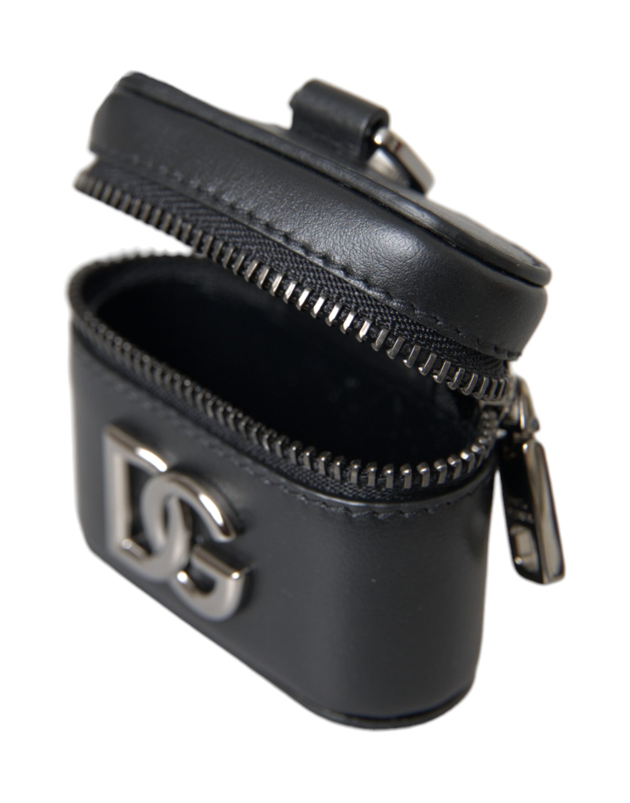 Black DG Logo Leather Silver Metal Airpods Case - ventzia