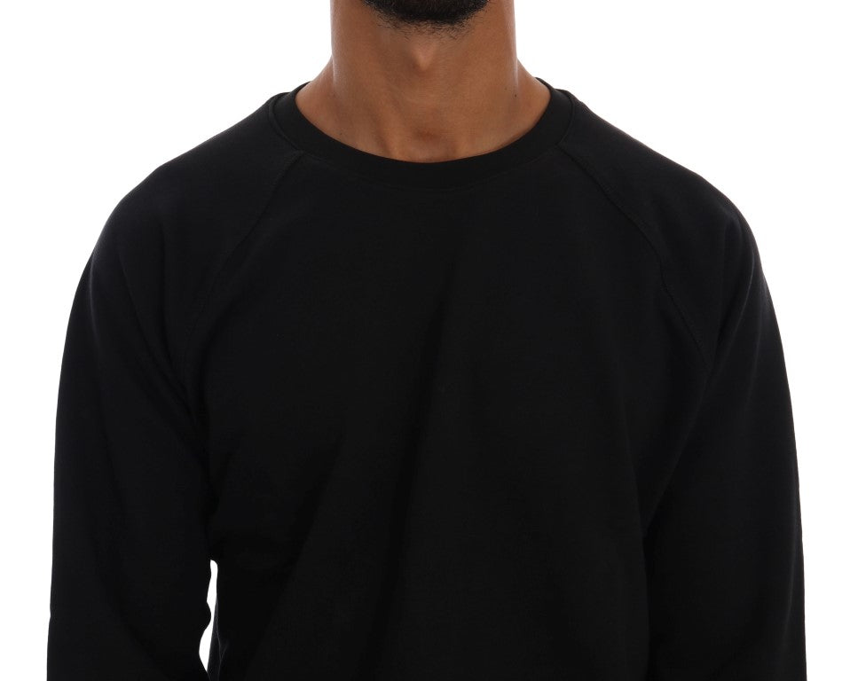 Elegant Black Cotton Crewneck Sweater - ventzia