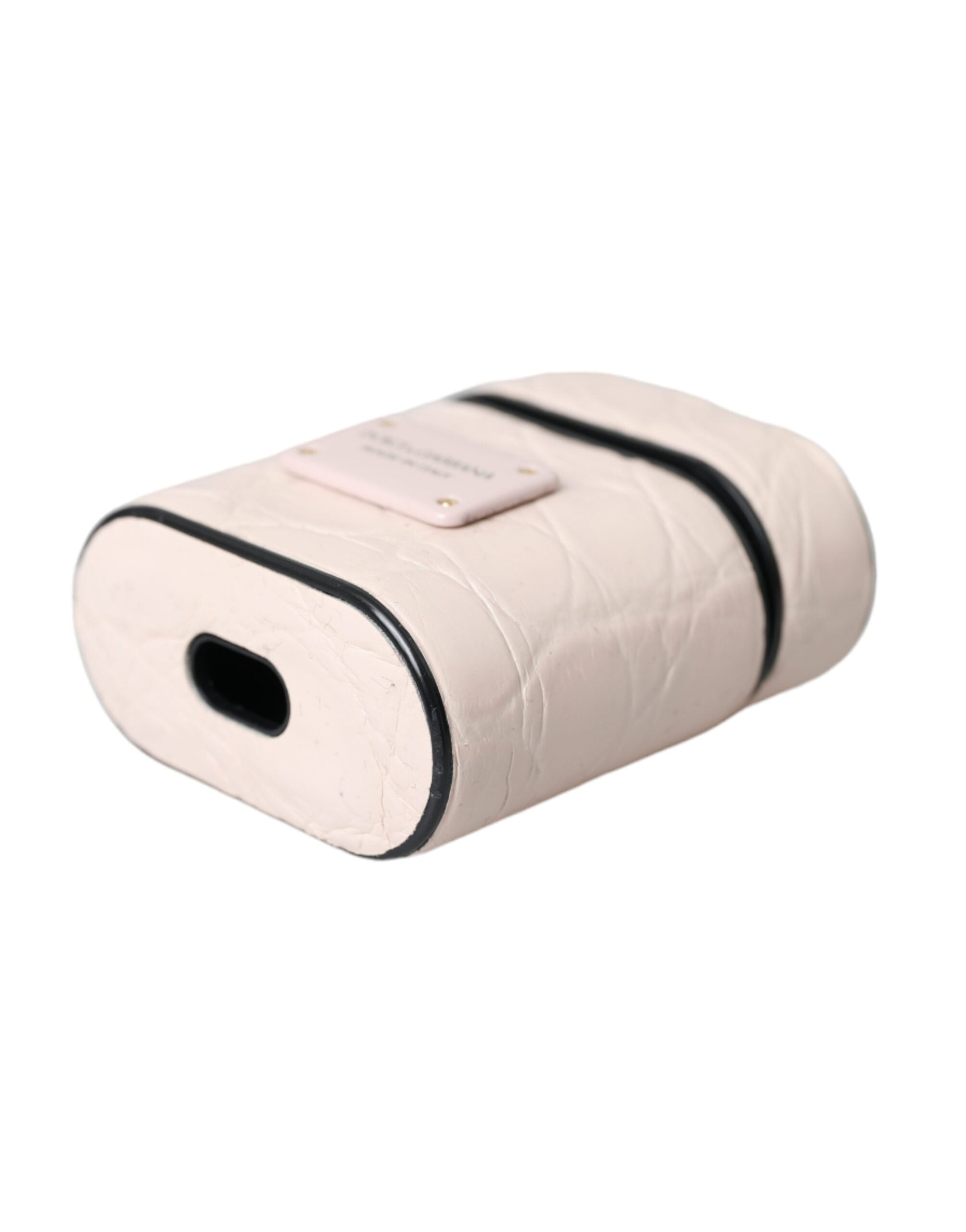 Light Pink Leather Metal Logo Plaque Airpods Case - ventzia