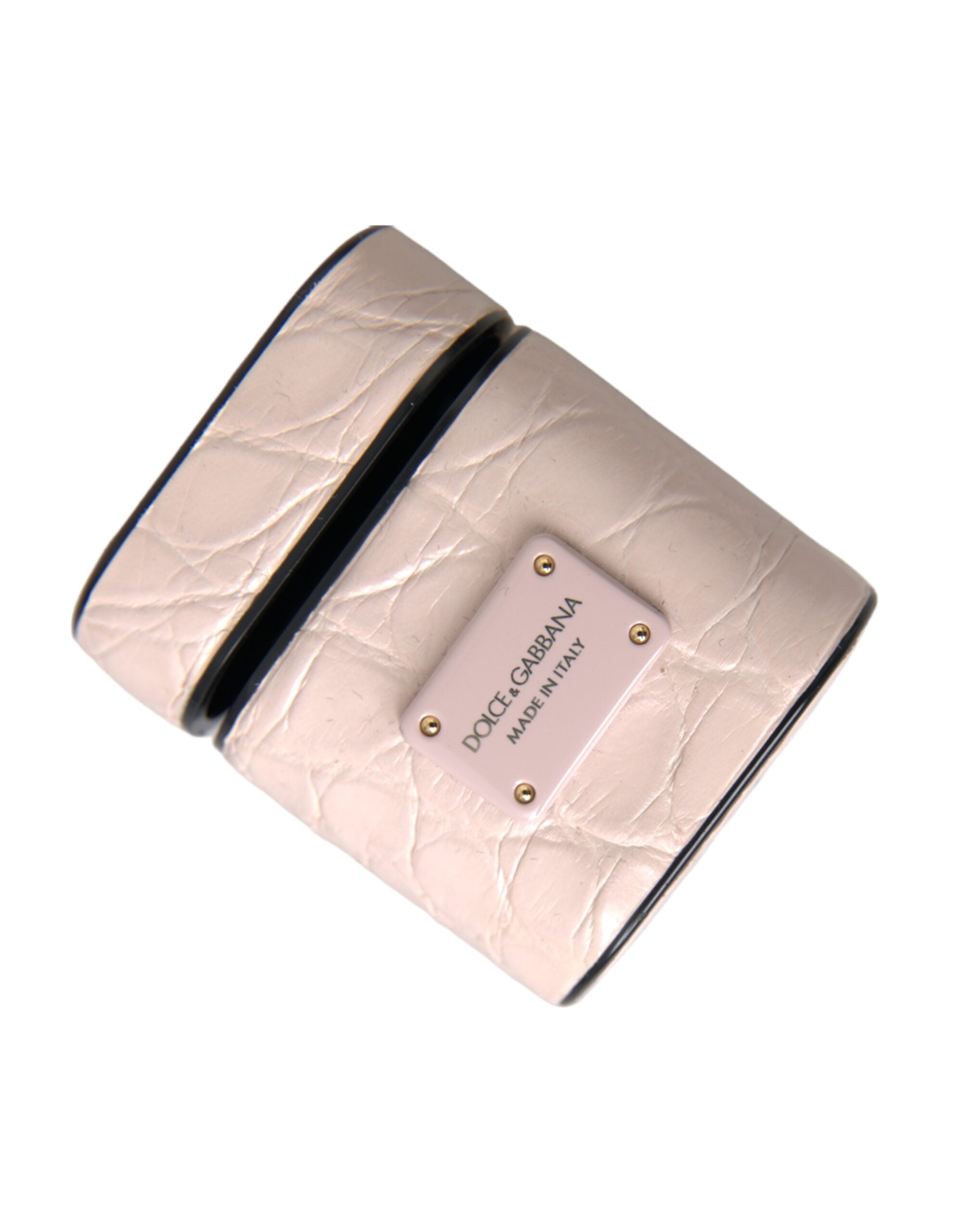 Light Pink Leather Metal Logo Plaque Airpods Case - ventzia