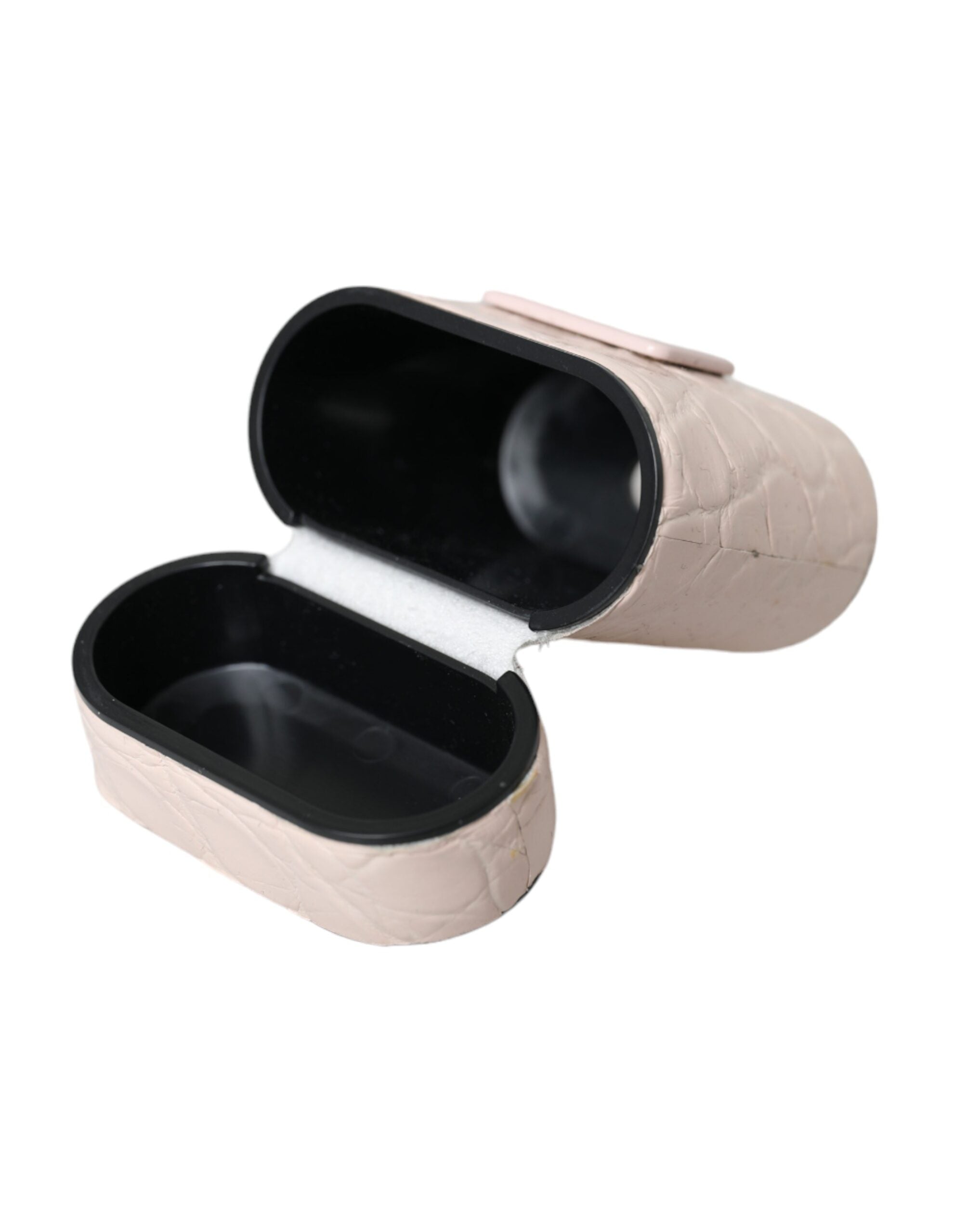 Light Pink Leather Metal Logo Plaque Airpods Case - ventzia