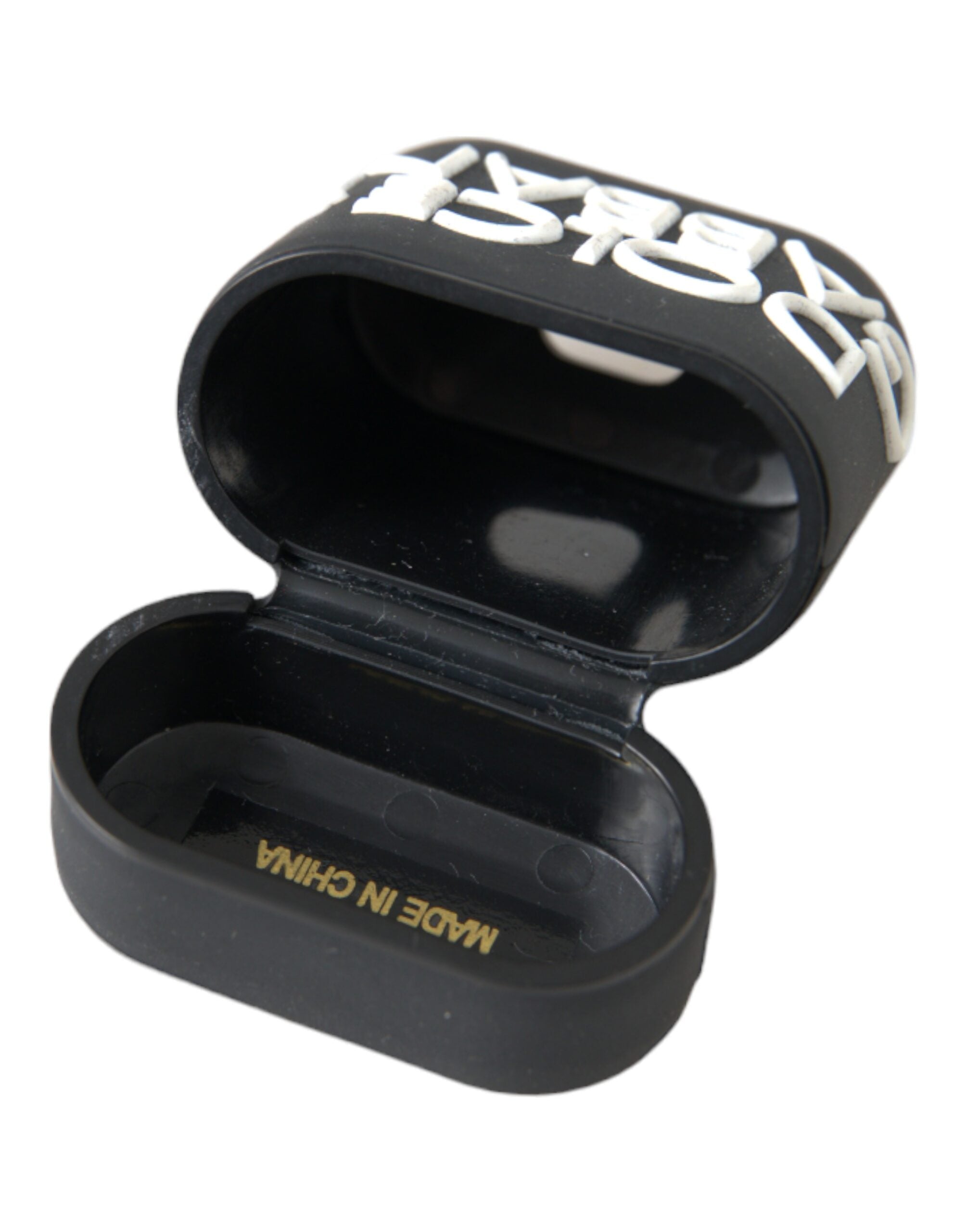 Black White Silicone Embossed Logo Airpods Case - ventzia