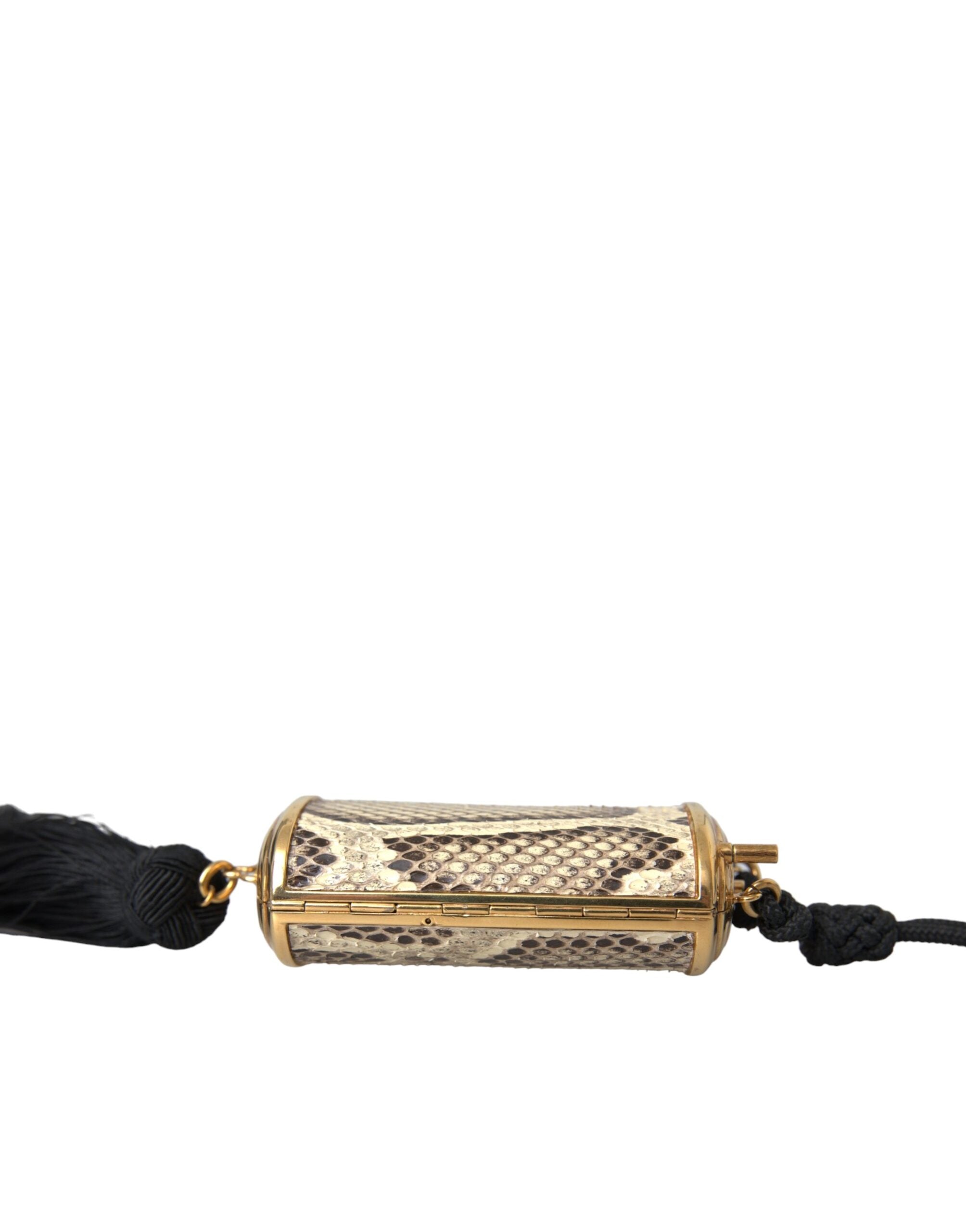 Beige Exotic Leather Mini Mirror Tassel Make Up Holder Bag - ventzia