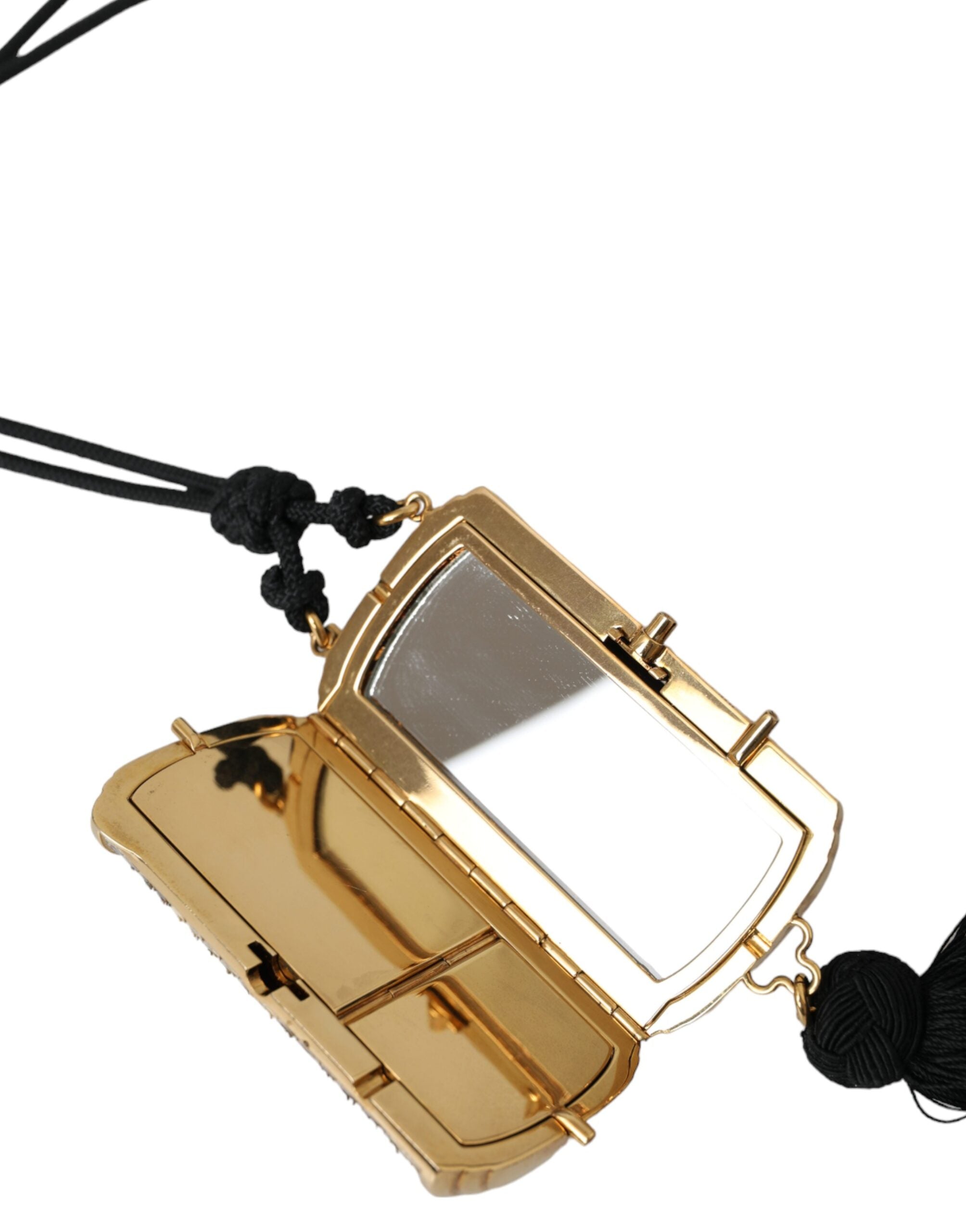 Beige Exotic Leather Mini Mirror Tassel Make Up Holder Bag - ventzia