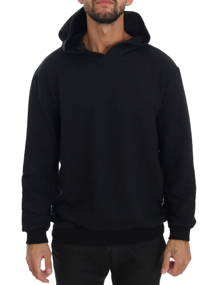 Elegant Black Cotton Hooded Sweater - ventzia
