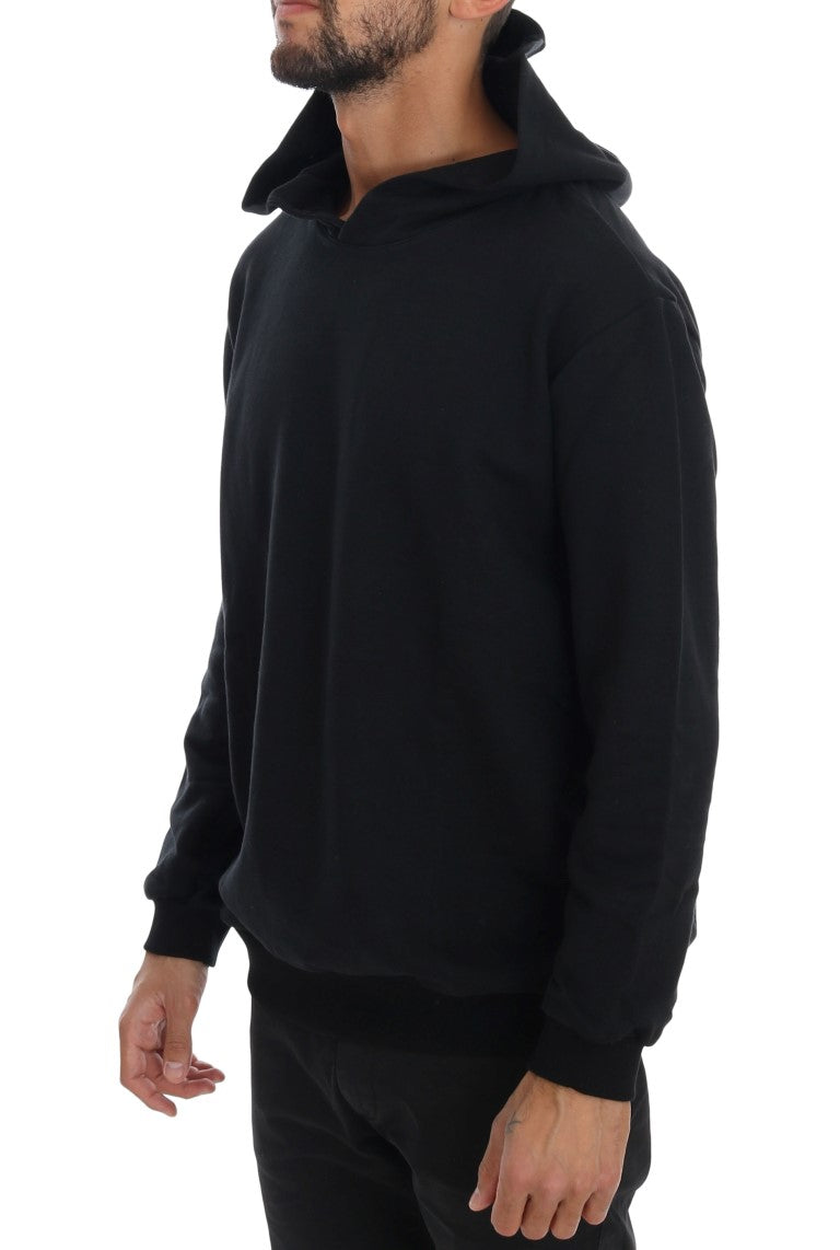 Elegant Black Cotton Hooded Sweater - ventzia