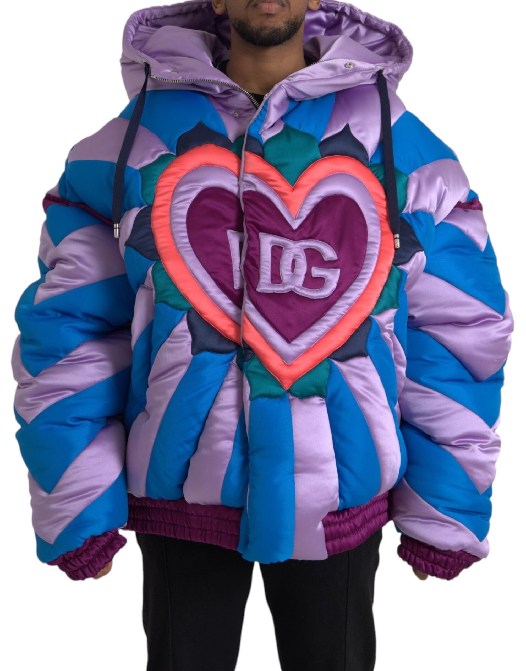 Multicolor Heart Logo Hooded Puffer Jacket - ventzia