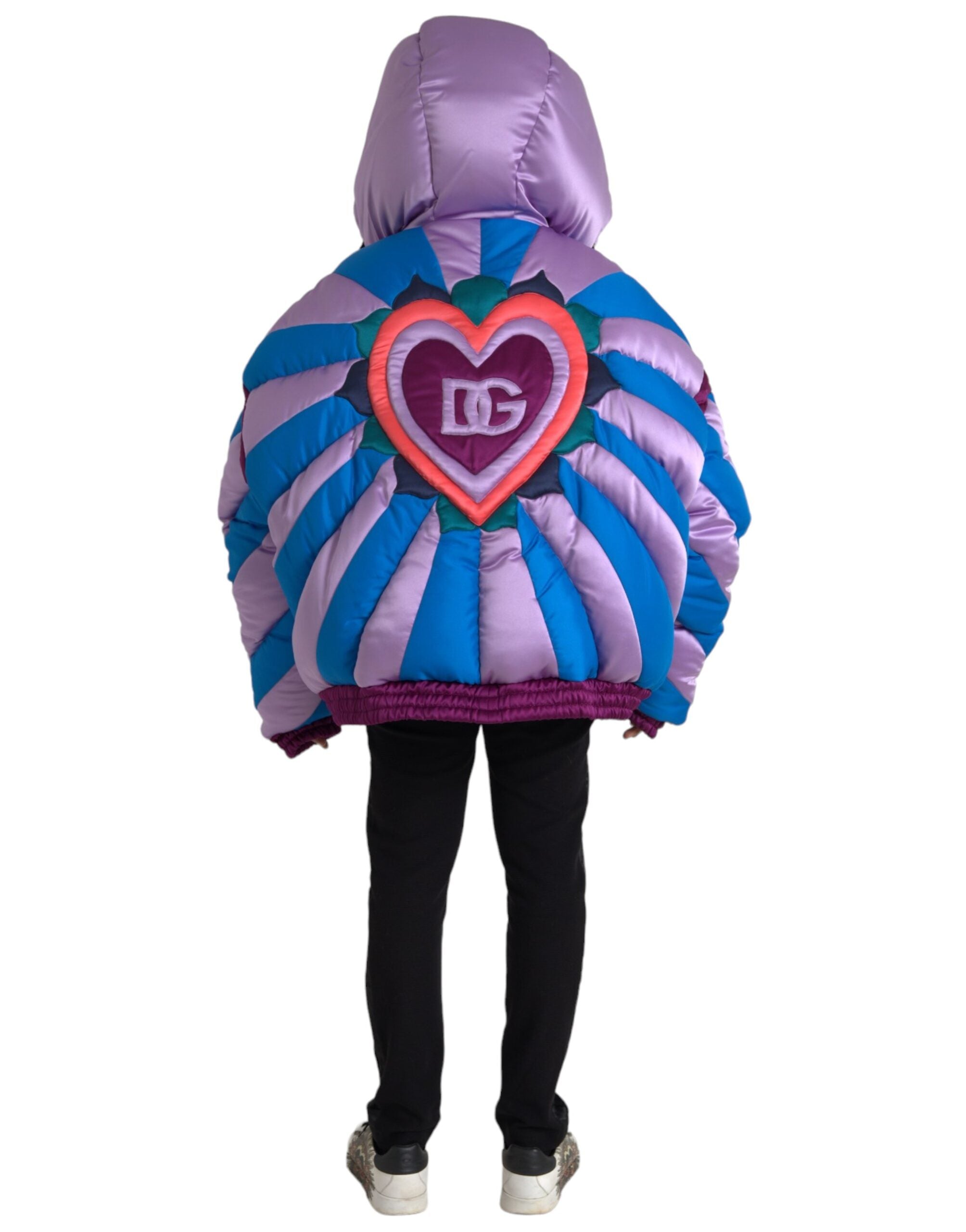 Multicolor Heart Logo Hooded Puffer Jacket - ventzia