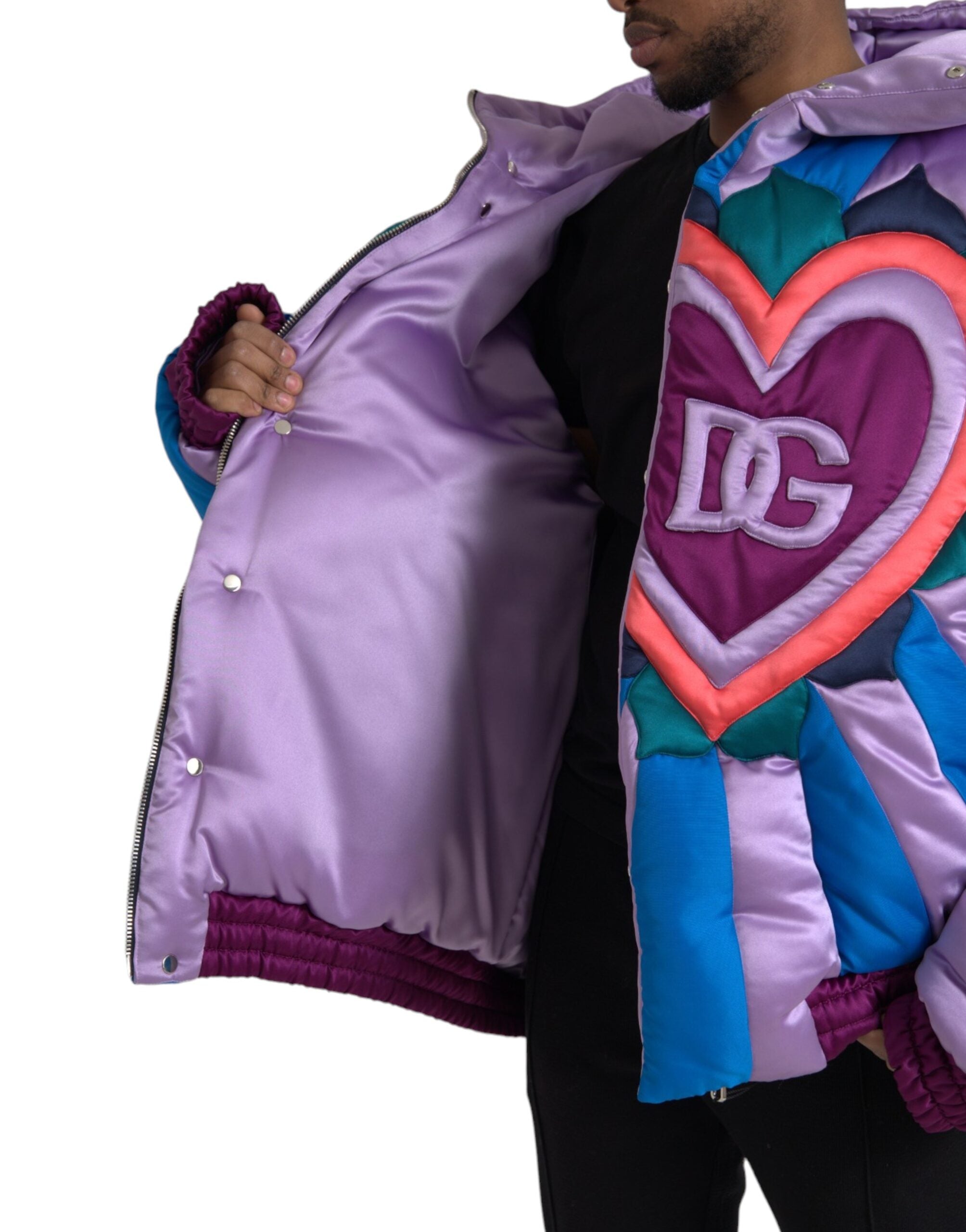 Multicolor Heart Logo Hooded Puffer Jacket - ventzia