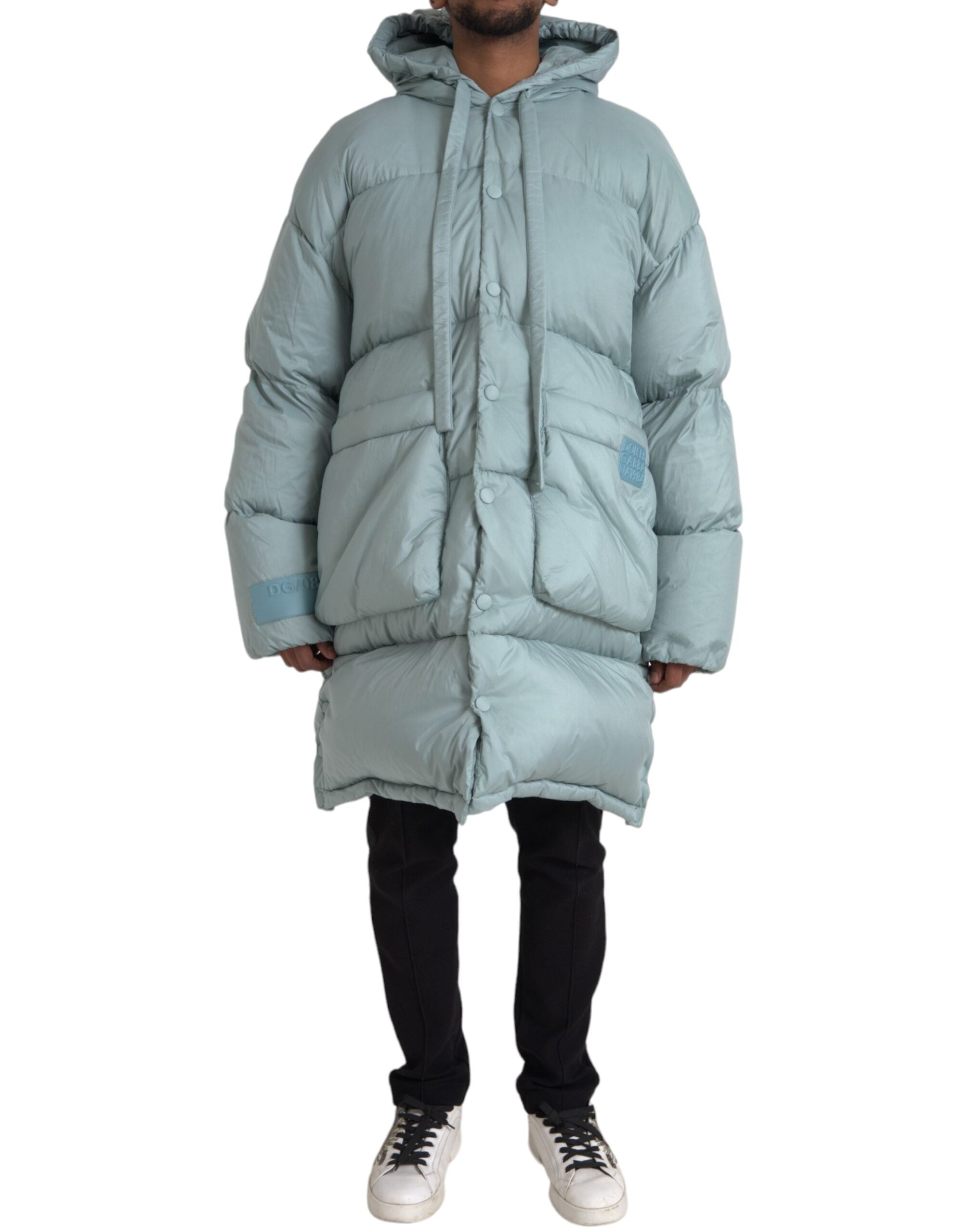Light Blue Quilted Hooded Puffer Jacket Men - ventzia