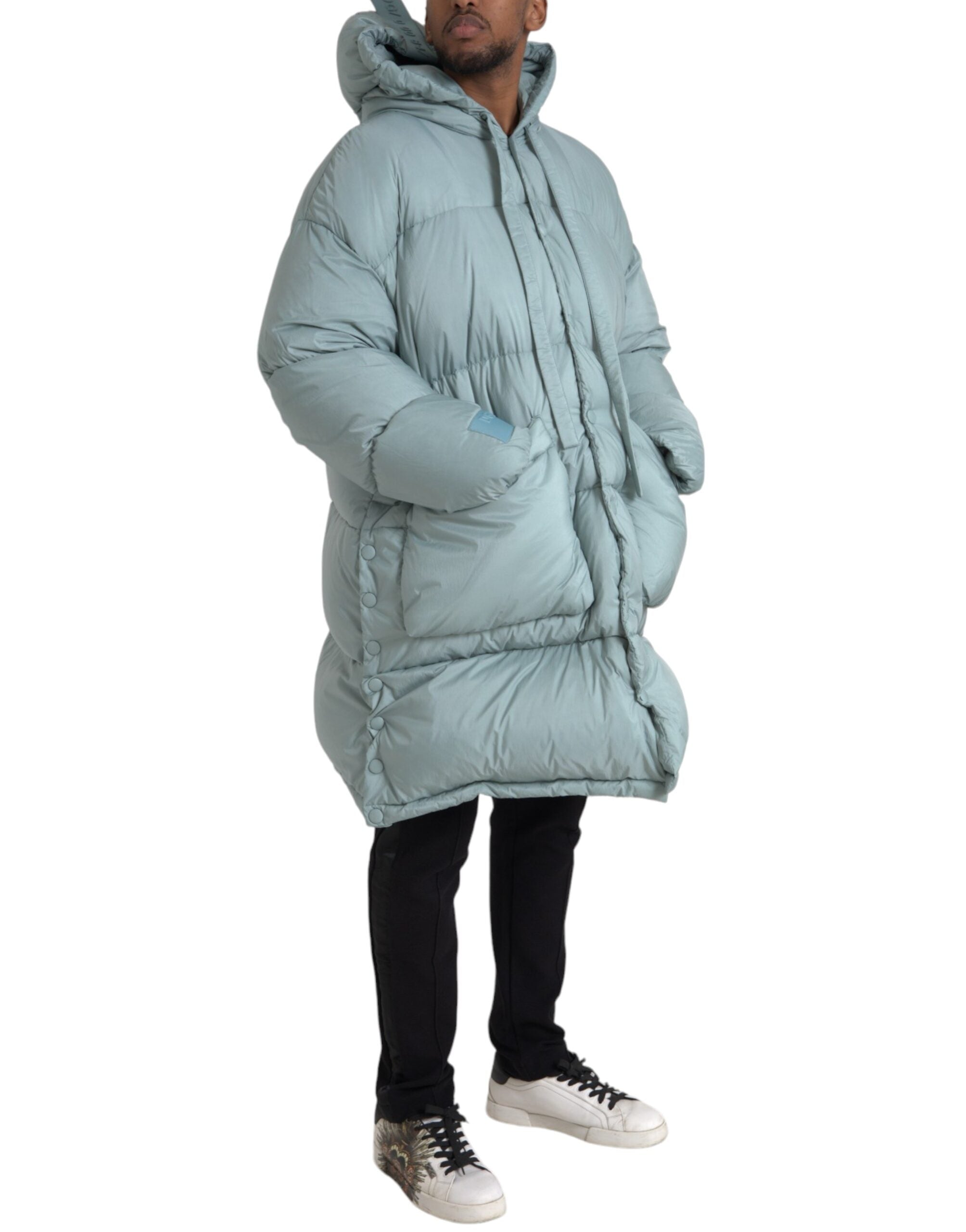 Light Blue Quilted Hooded Puffer Jacket Men - ventzia