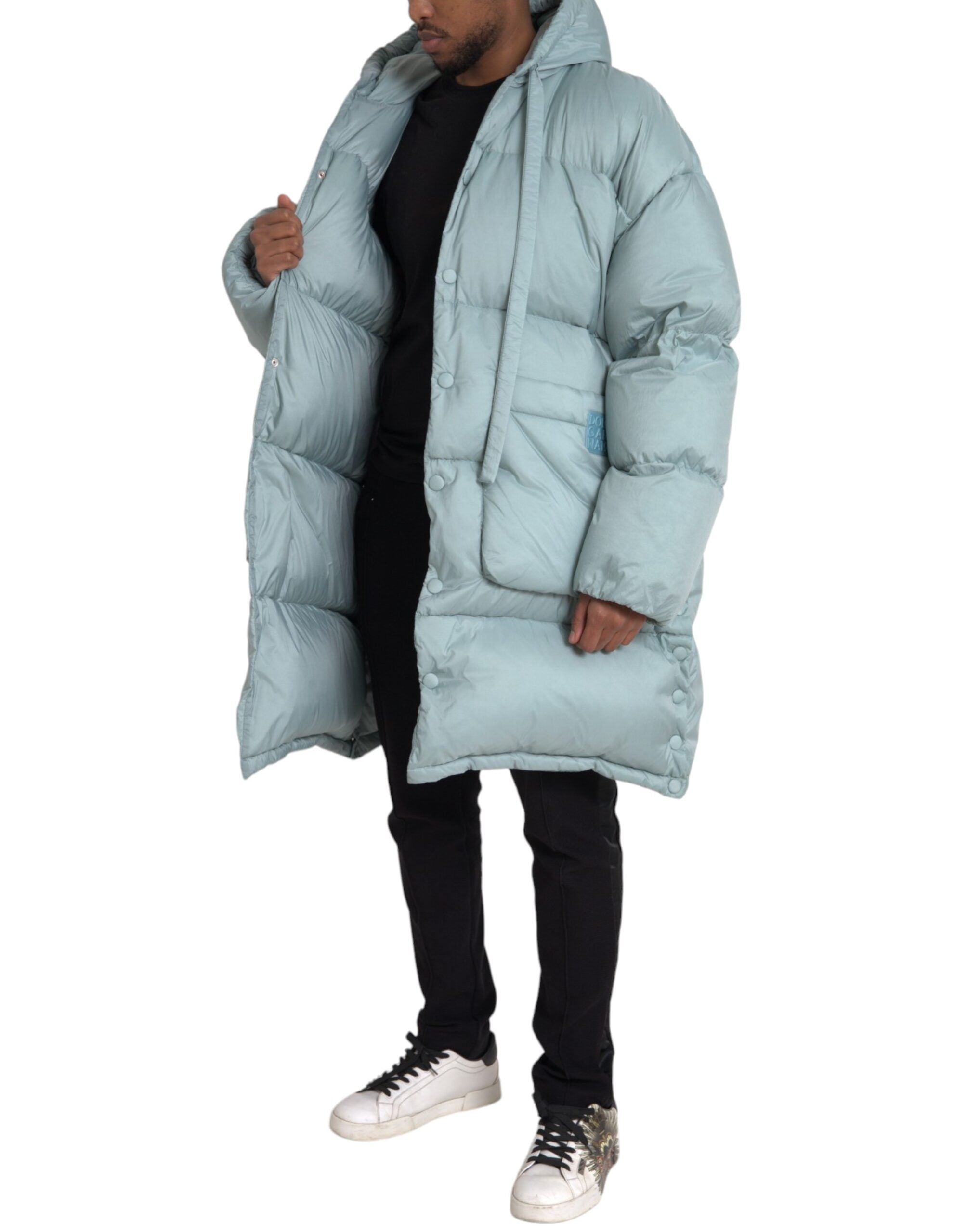 Light Blue Quilted Hooded Puffer Jacket Men - ventzia