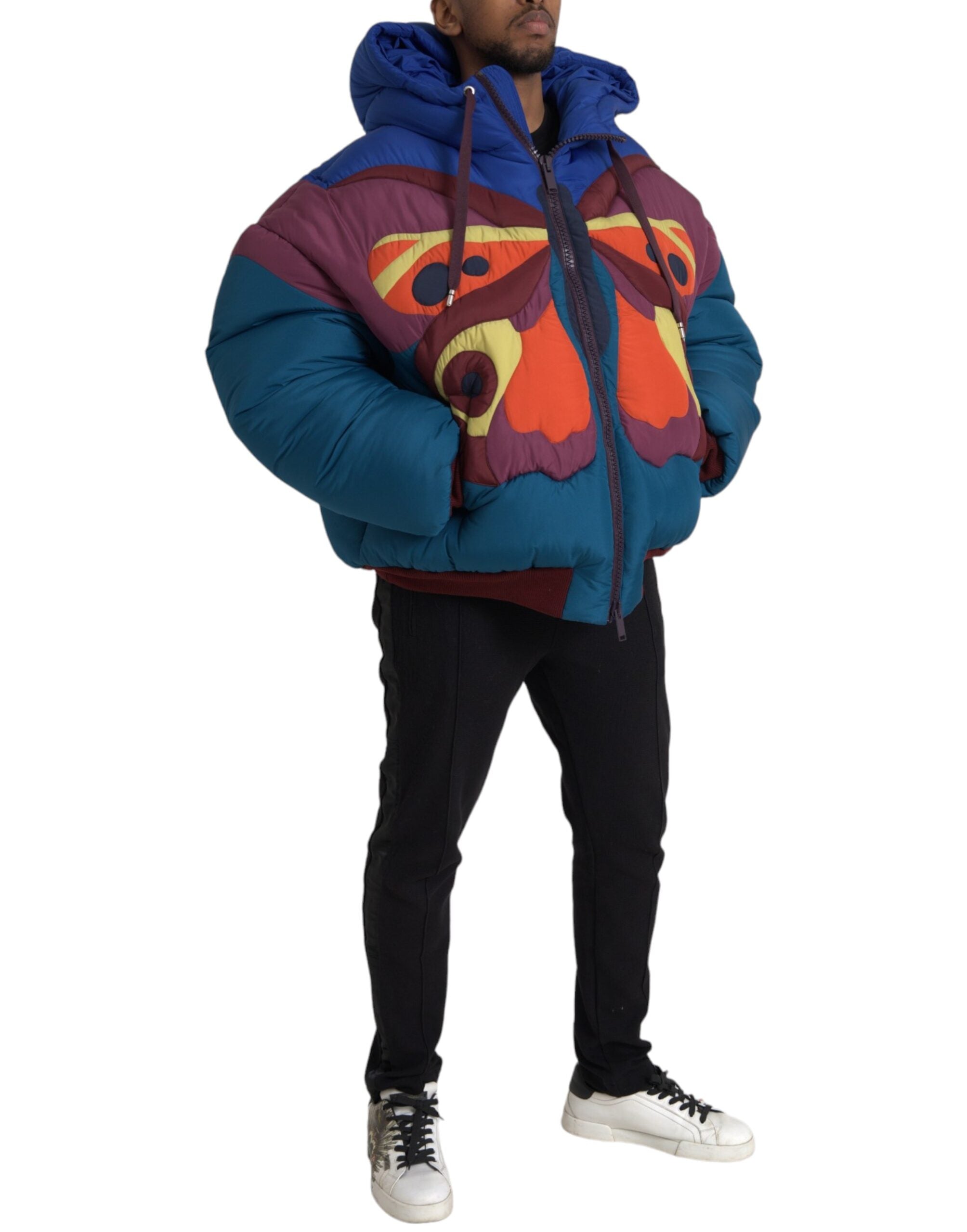 Multicolor Butterfly Hooded Puffer Jacket - ventzia