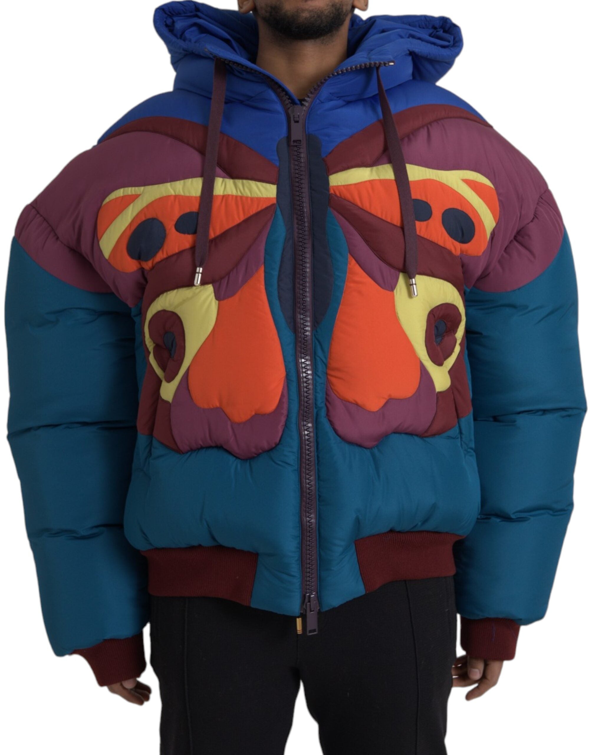 Multicolor Butterfly Hooded Puffer Jacket - ventzia