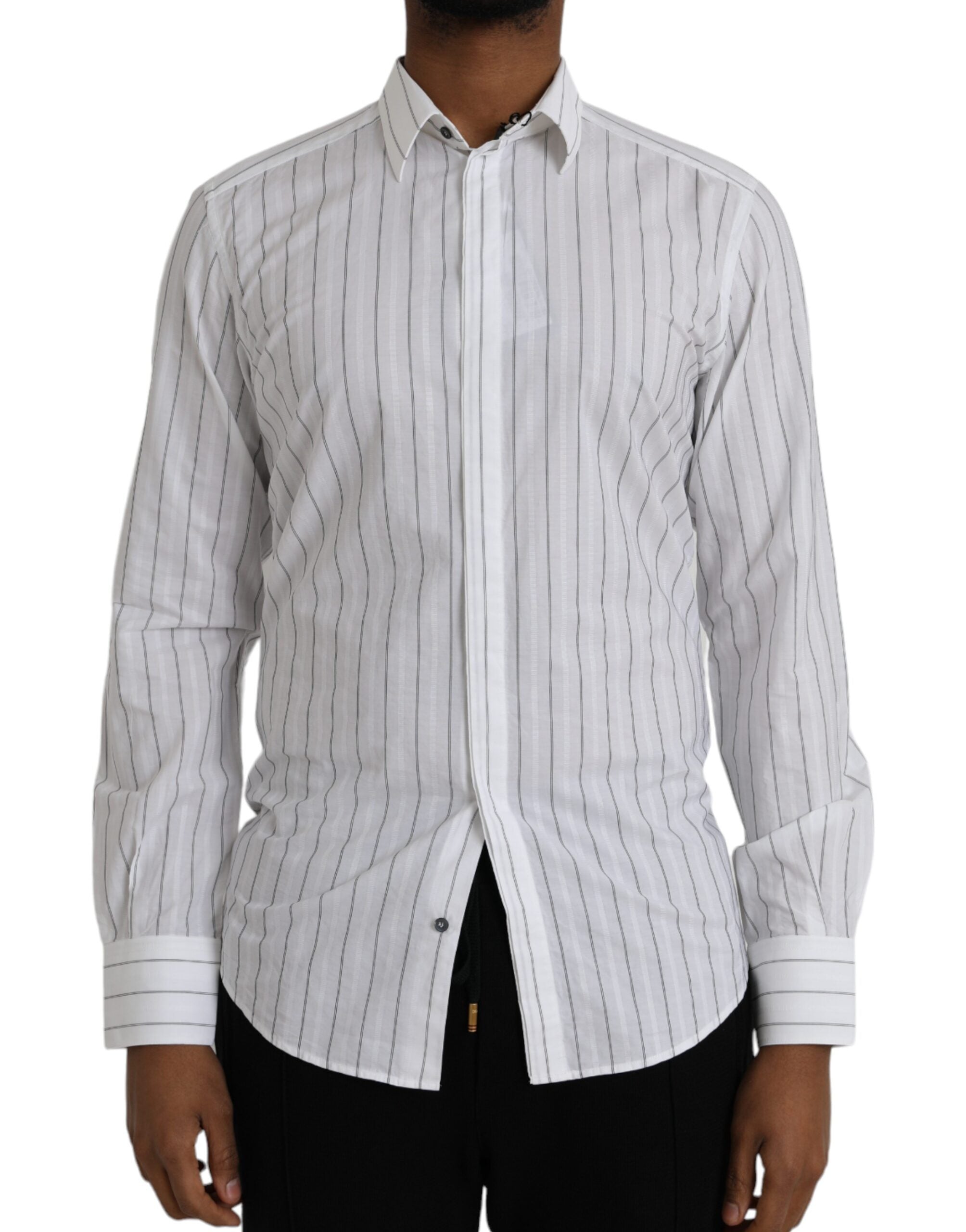 Black White Striped Formal Dress GOLD Shirt - ventzia