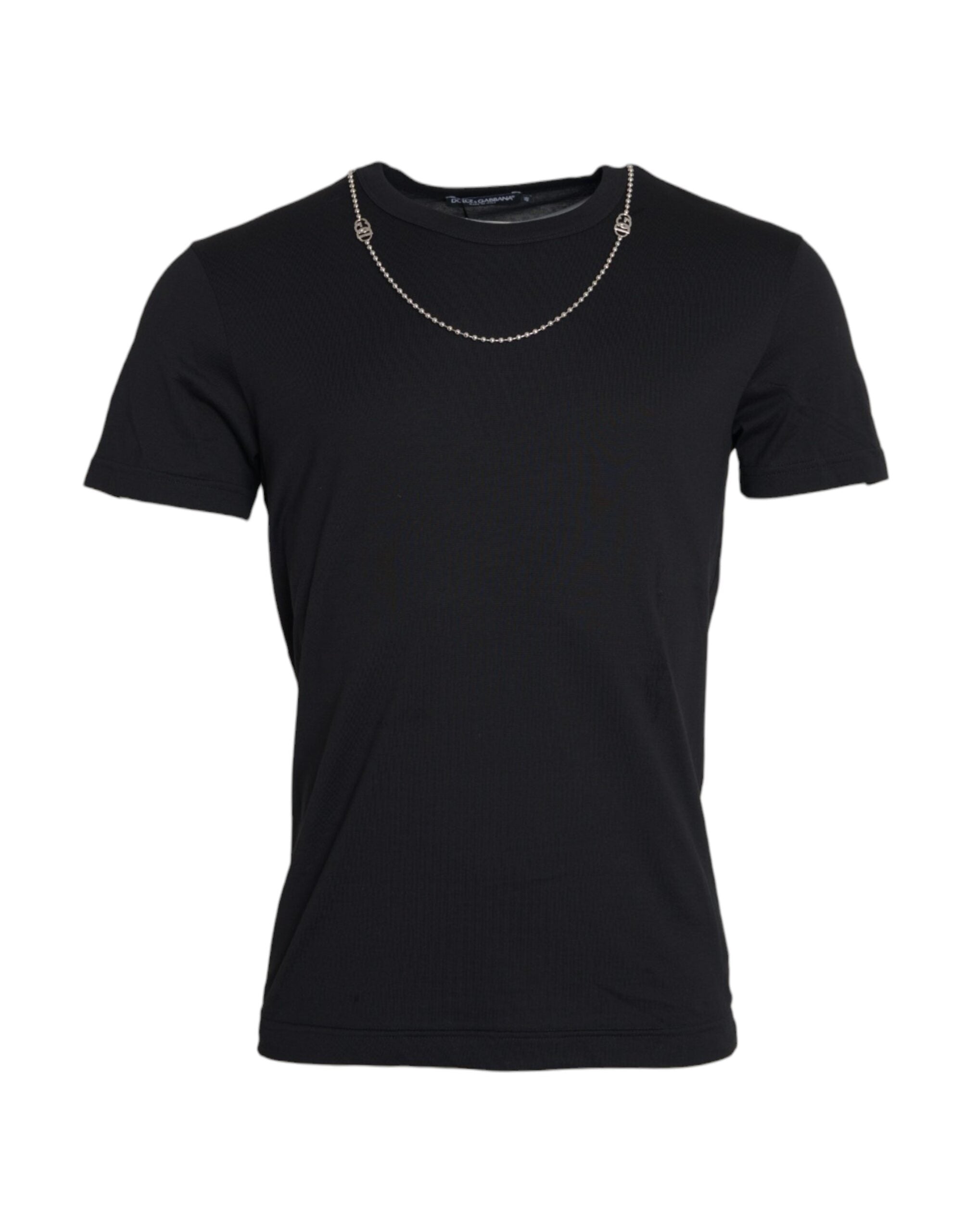 Black Cotton Silver Chain Short Sleeve T-shirt - ventzia