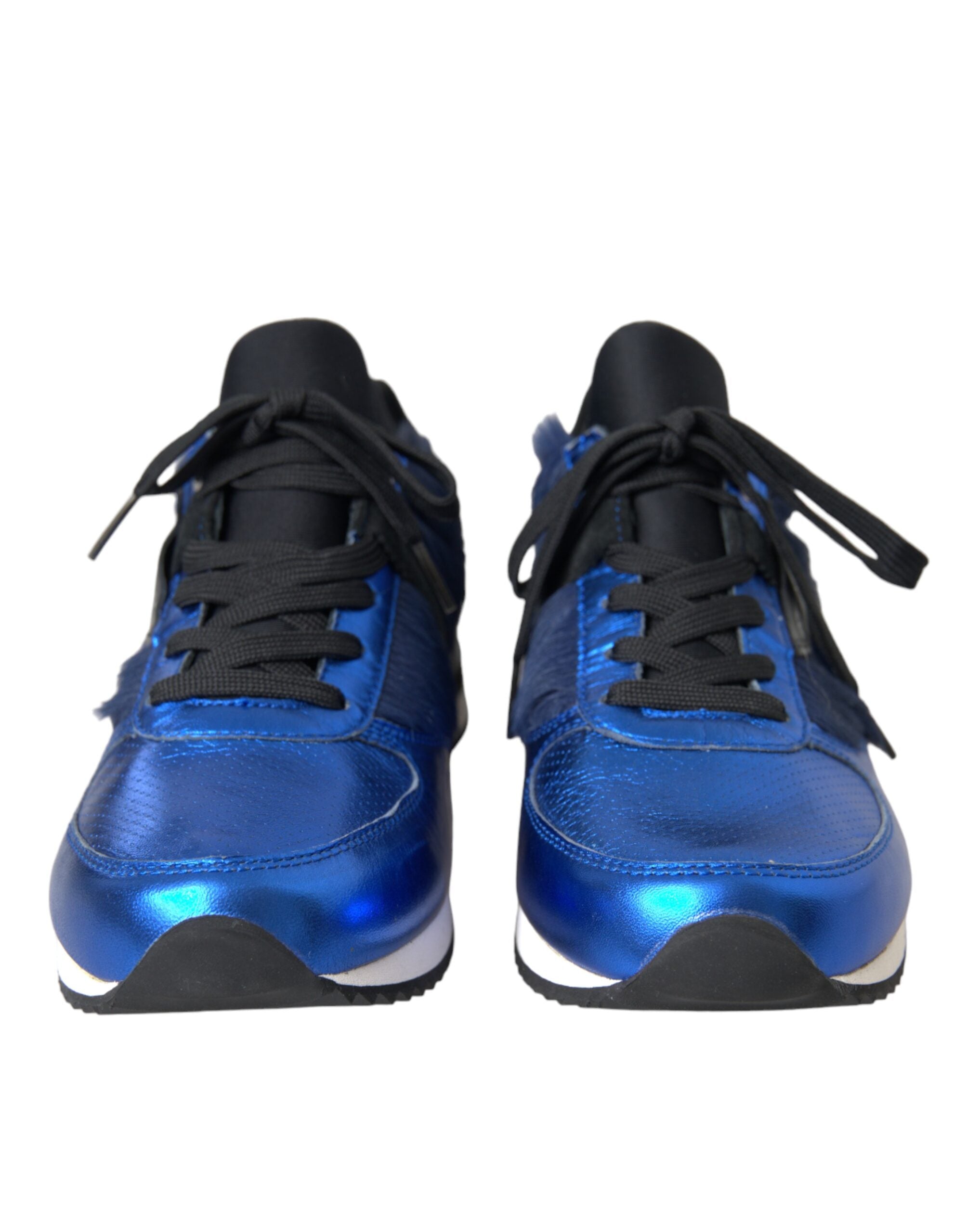 Blue Black Calf Hair Leather Sneakers Shoes - ventzia