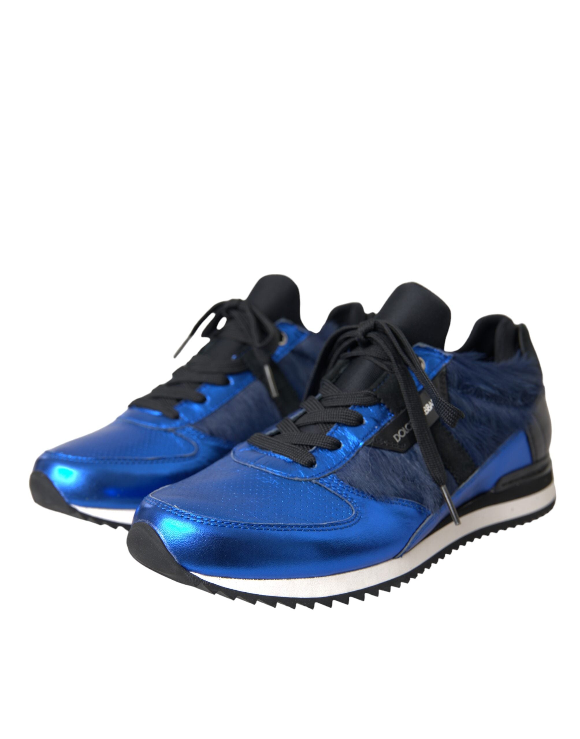 Blue Black Calf Hair Leather Sneakers Shoes - ventzia