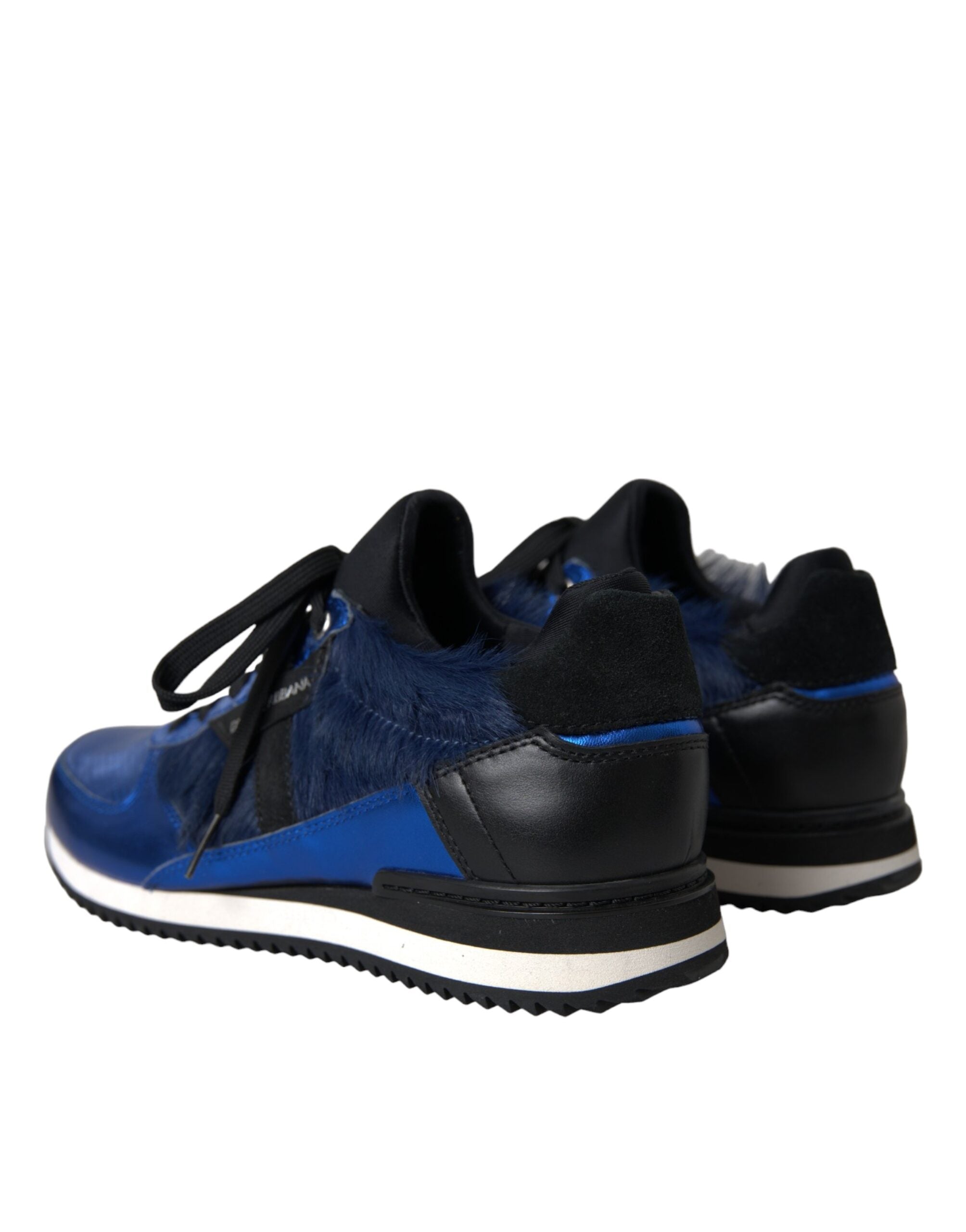 Blue Black Calf Hair Leather Sneakers Shoes - ventzia