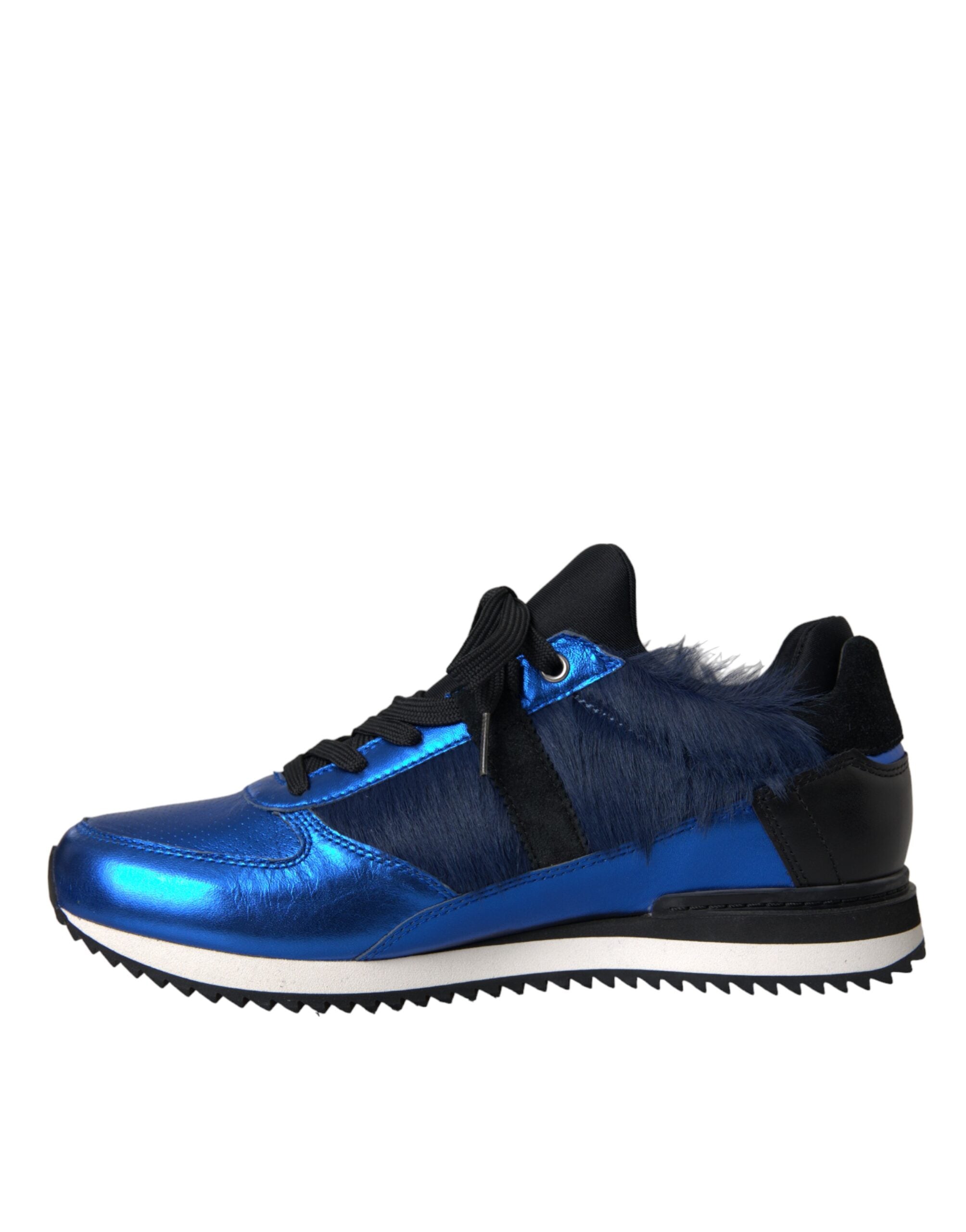 Blue Black Calf Hair Leather Sneakers Shoes - ventzia