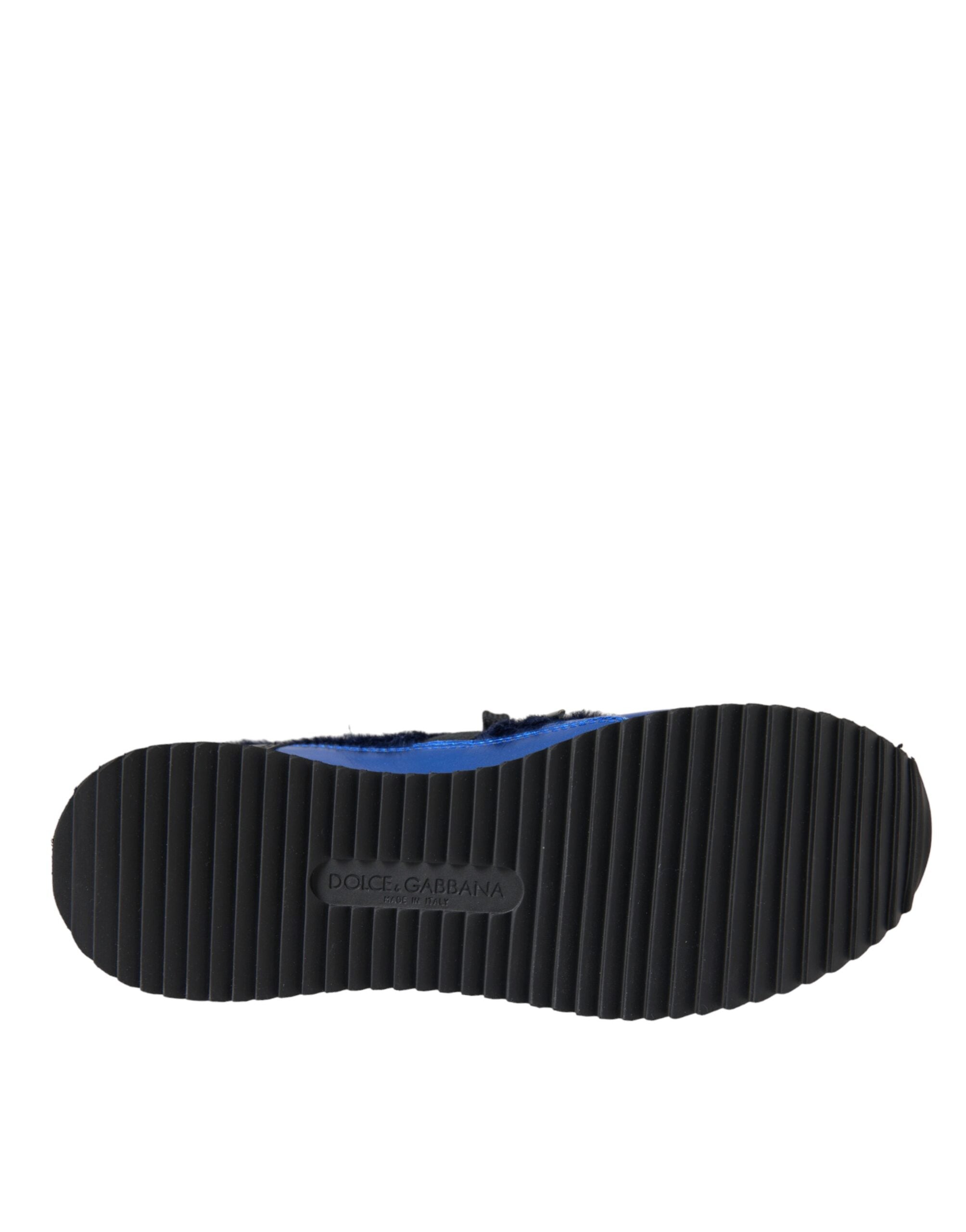Blue Black Calf Hair Leather Sneakers Shoes - ventzia