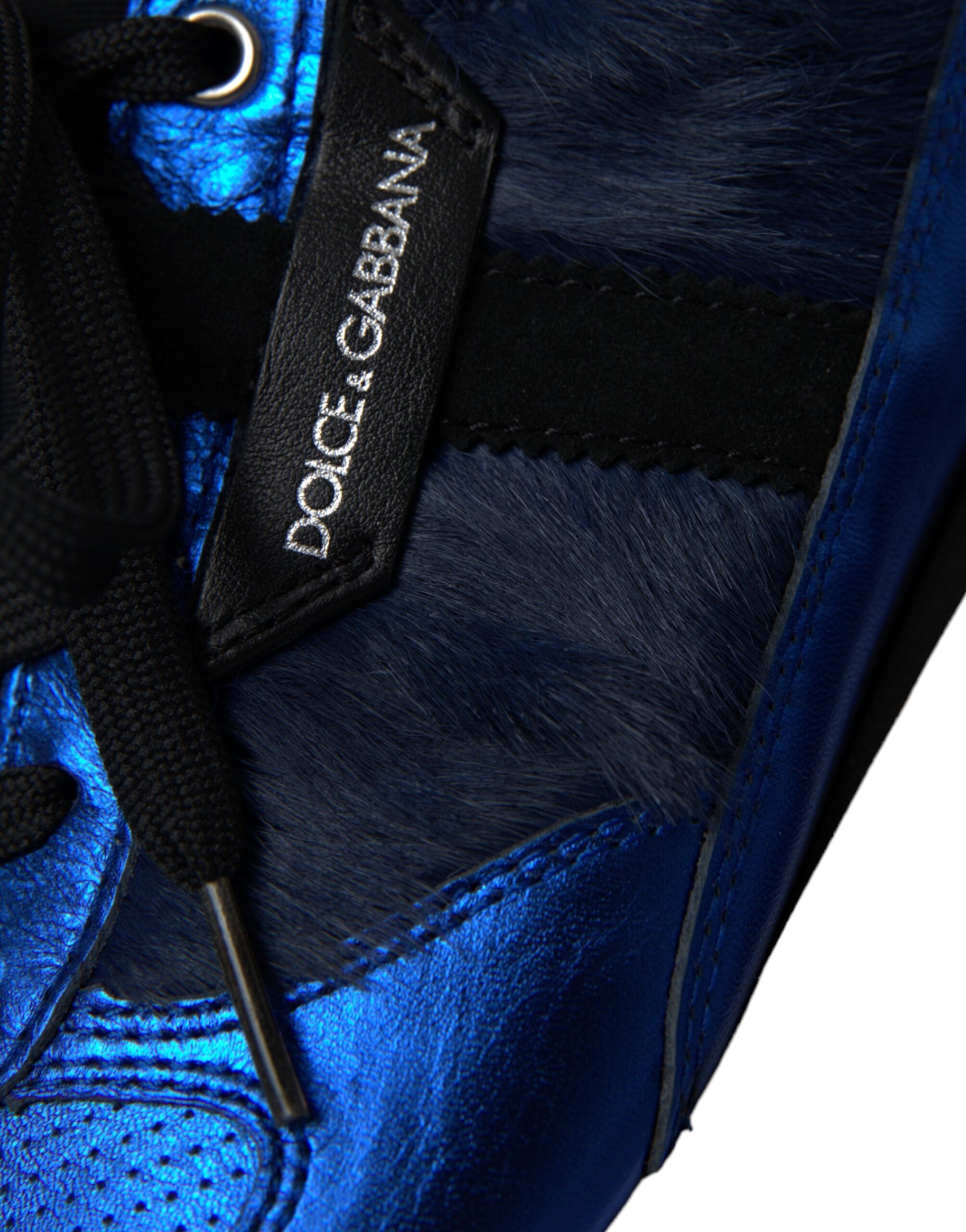 Blue Black Calf Hair Leather Sneakers Shoes - ventzia