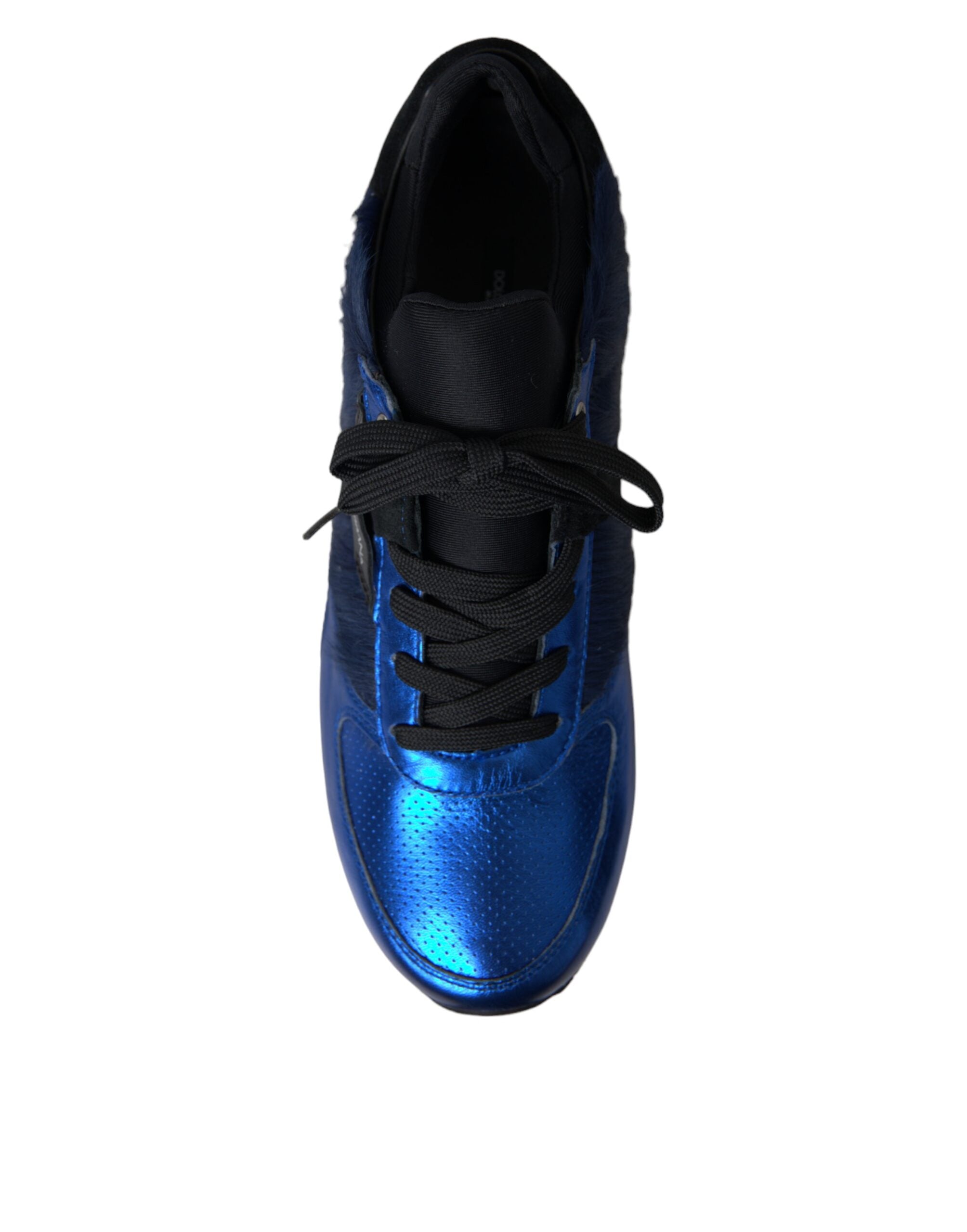 Blue Black Calf Hair Leather Sneakers Shoes - ventzia