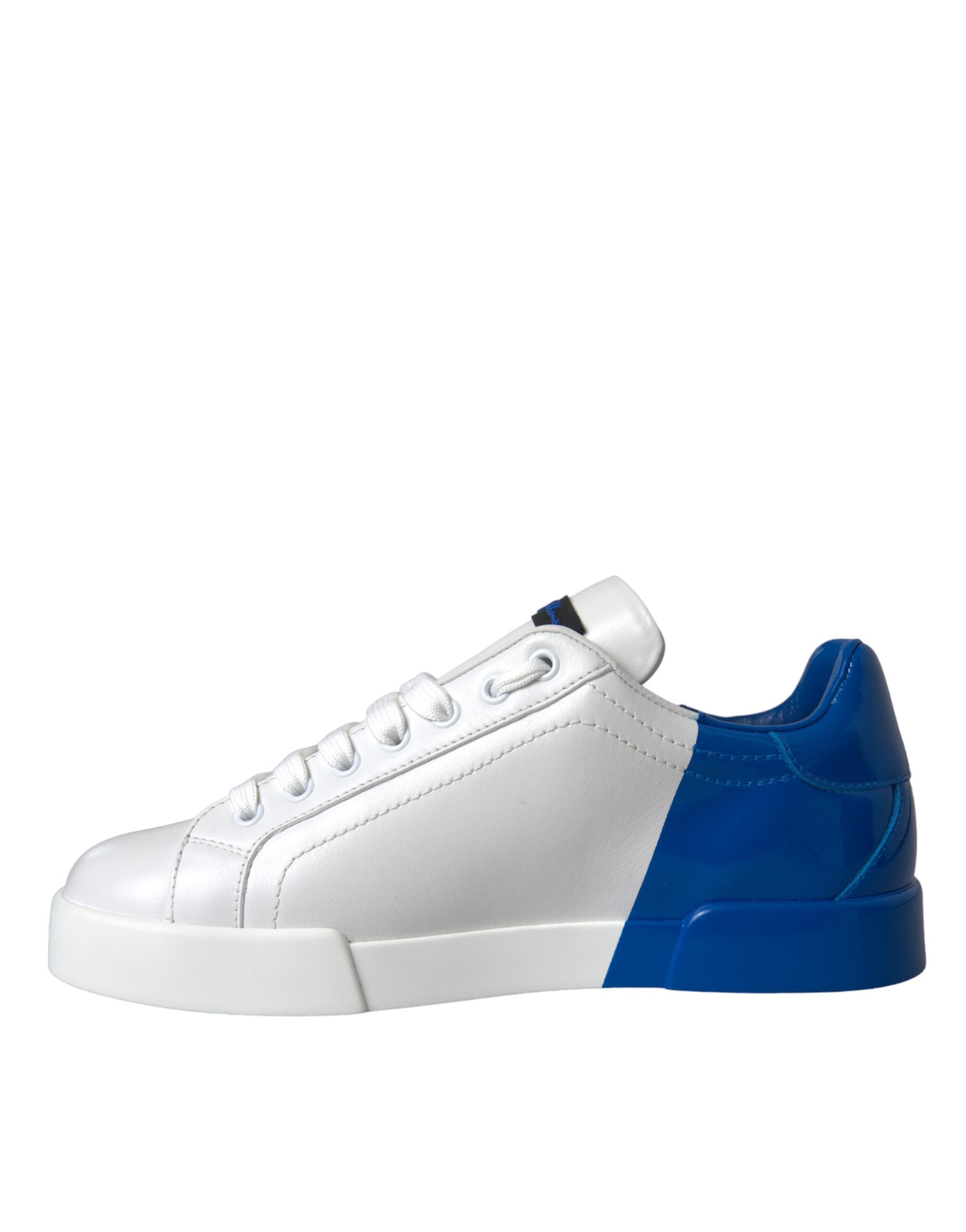 White Blue Leather Logo Low Top Sneakers Shoes - ventzia