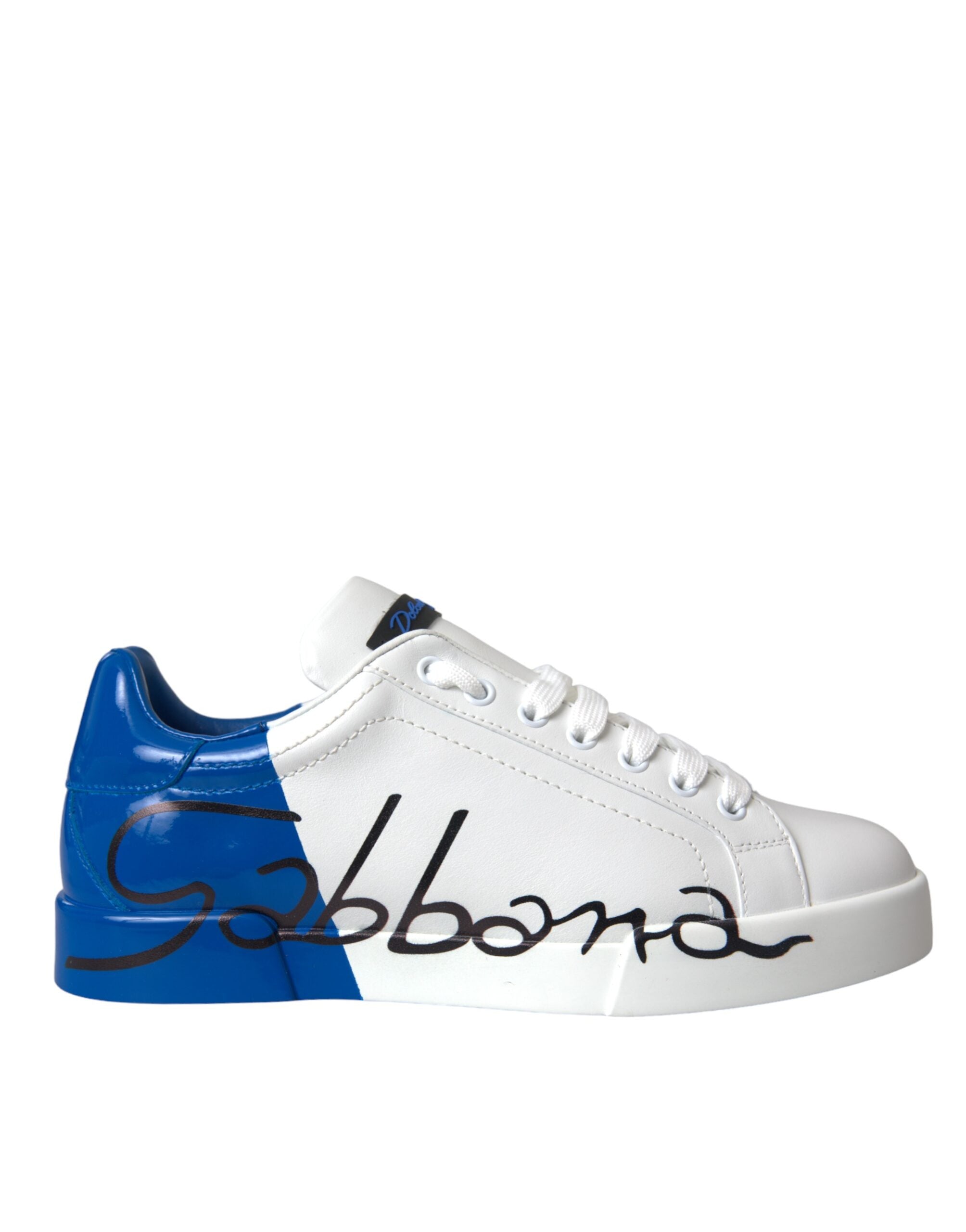 White Blue Leather Logo Low Top Sneakers Shoes - ventzia