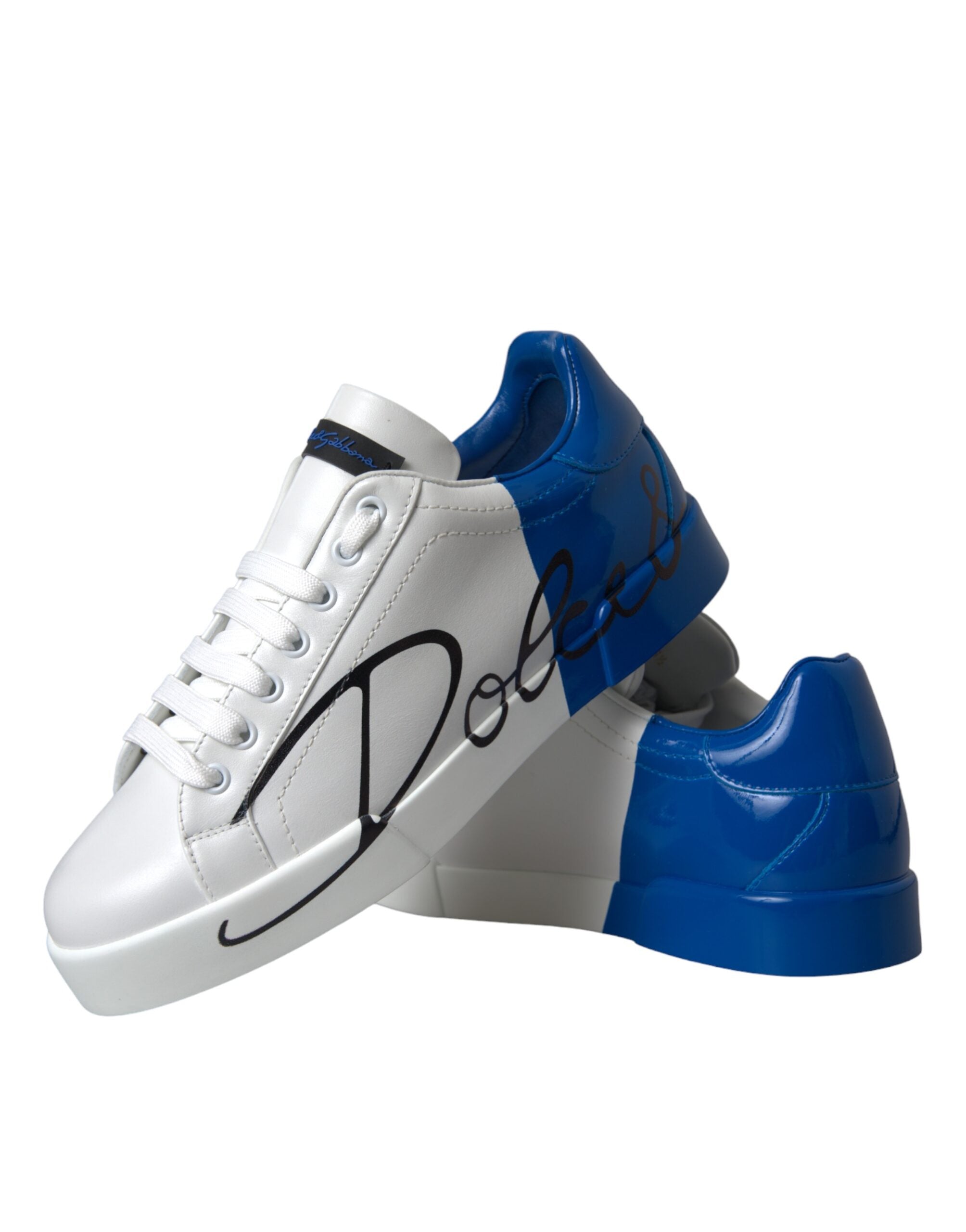 White Blue Leather Logo Low Top Sneakers Shoes - ventzia