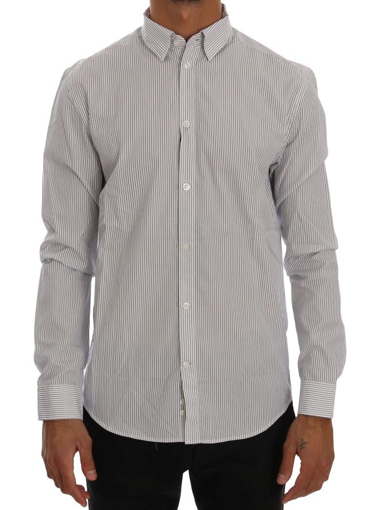 Elegant White & Blue Striped Casual Shirt - ventzia